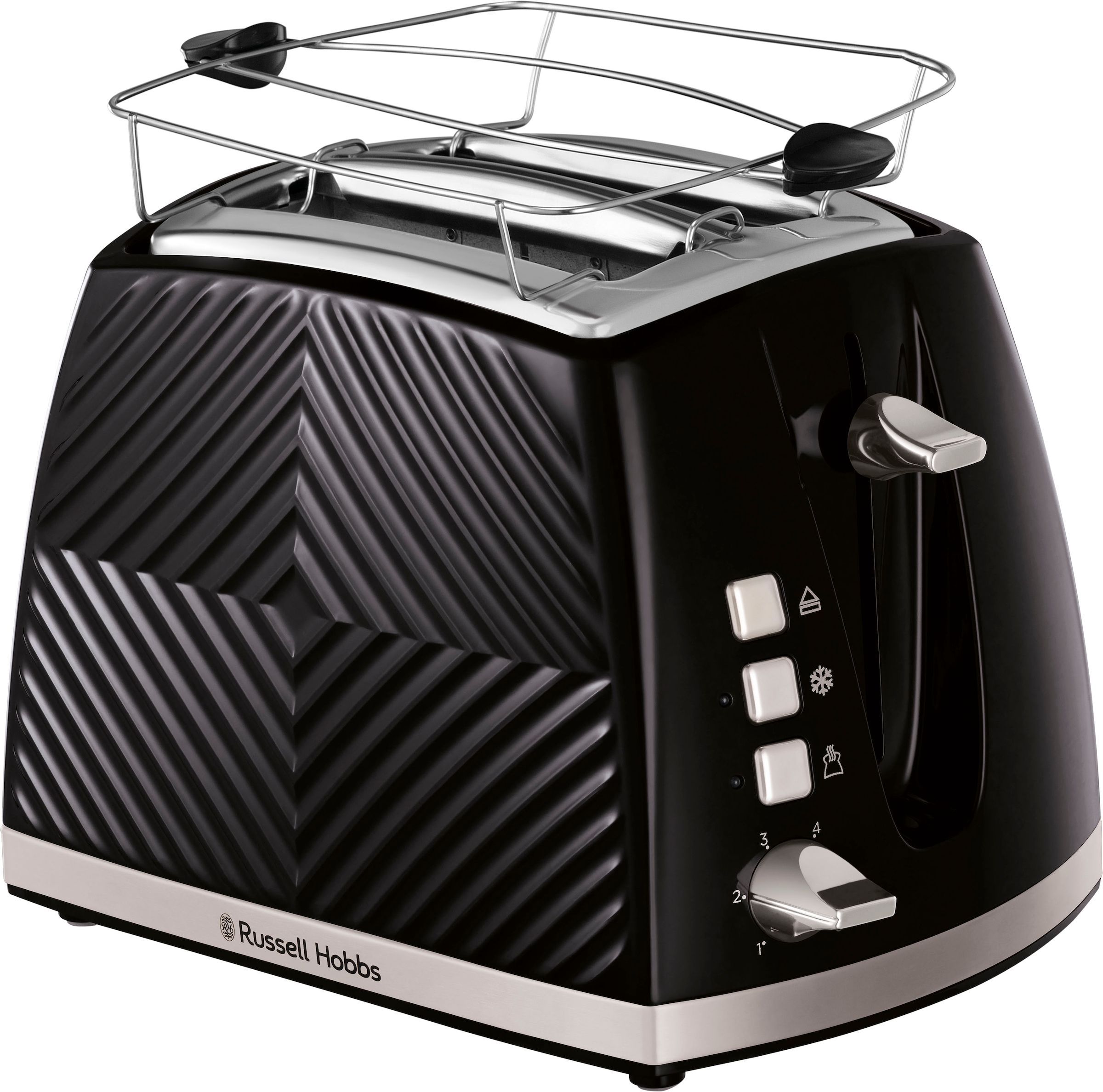 RUSSELL HOBBS Toaster "Groove 26390-56, schwarz, 850 Watt - Brötchenaufsatz & Krümelschublade", 2 Schlitze, 850 W