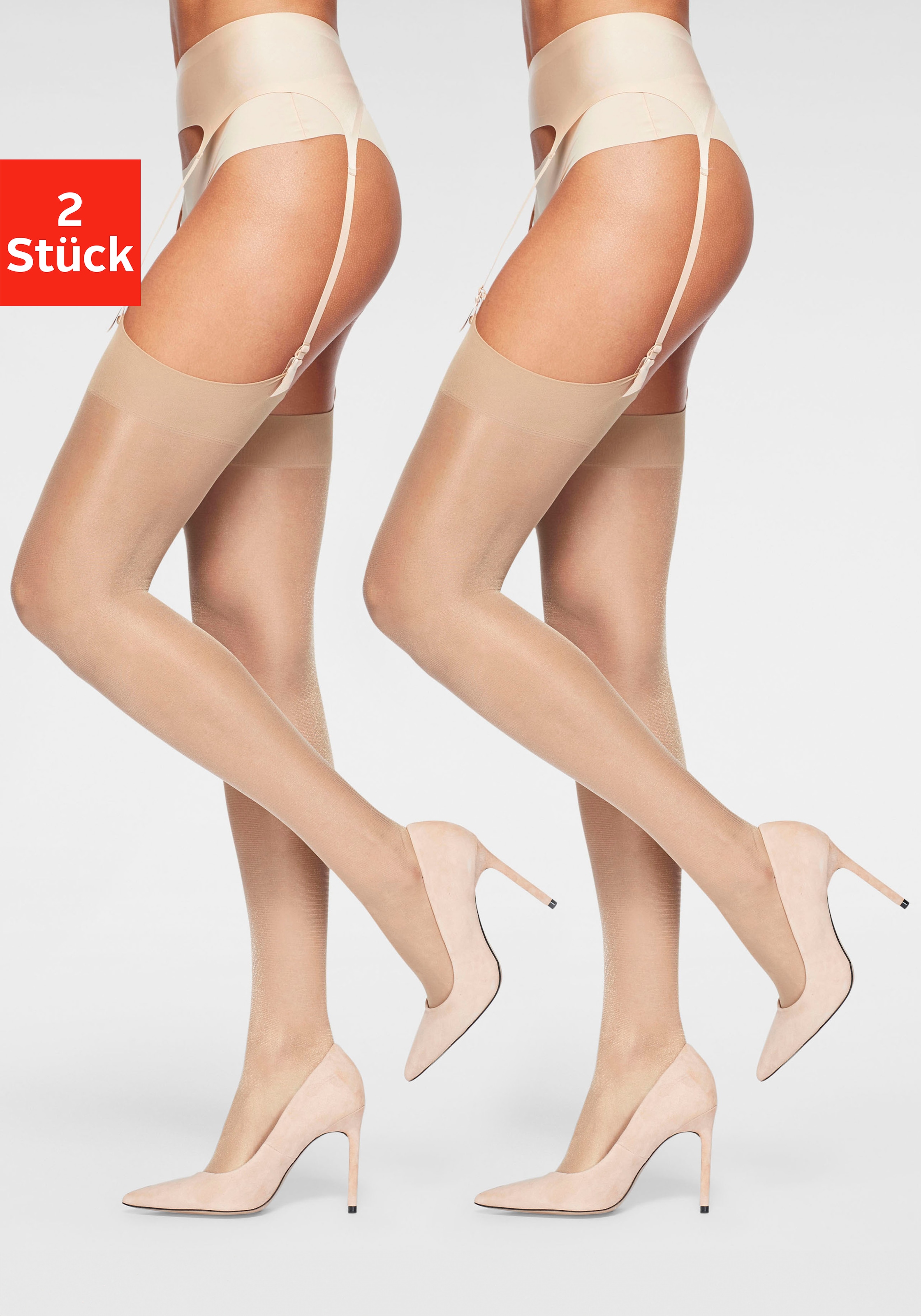 LASCANA Damen Strapsstrümpfe, Gr. 32, beige, Elasthan (LYCRA), Polyamid, Socken, mit silikonfreien Strumpfrändern