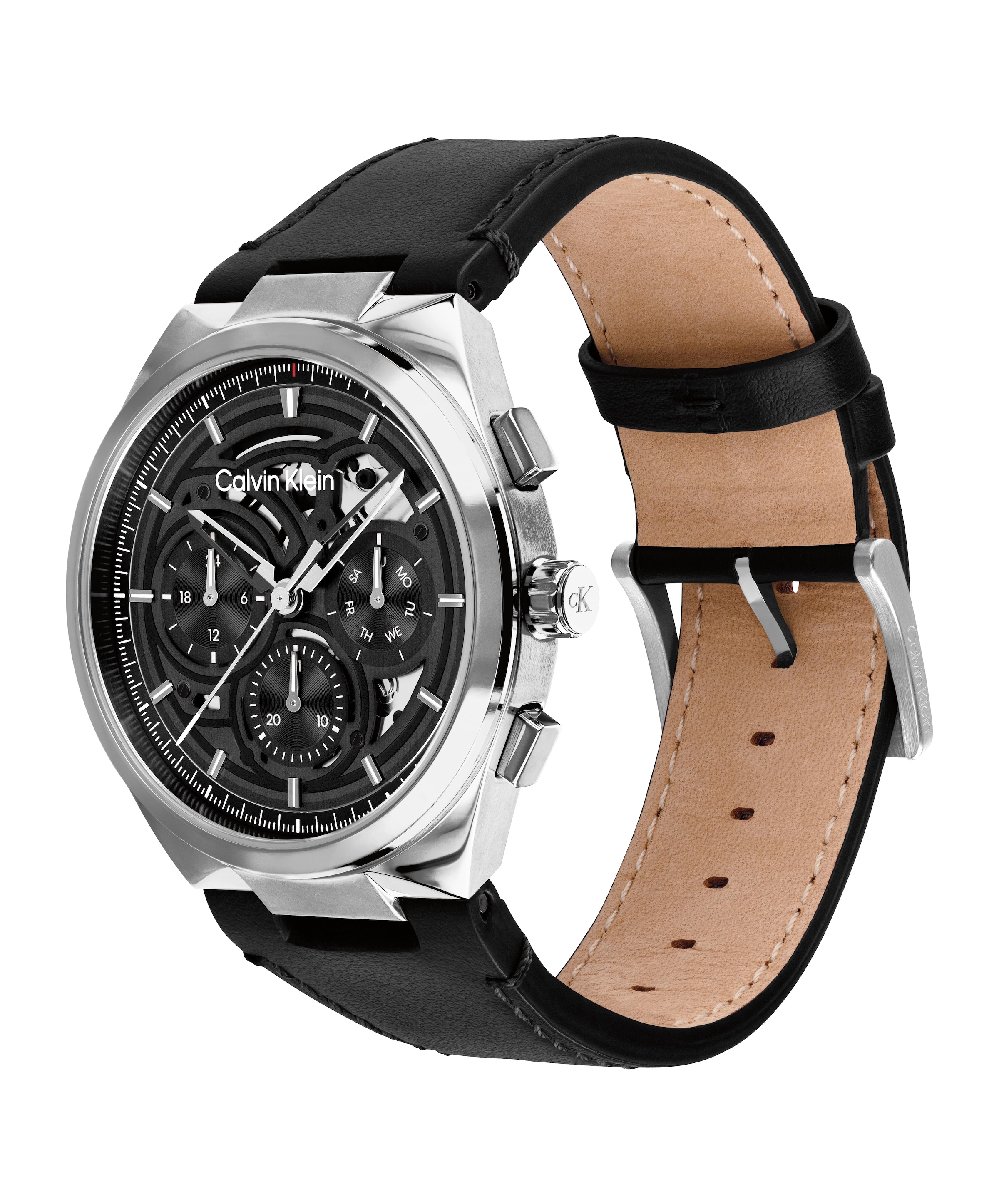 Calvin Klein Multifunktionsuhr »DISTINGUISH SKELETON« Quarzuhr, Armbanduhr, Herrenuhr, Lederarmband, analog