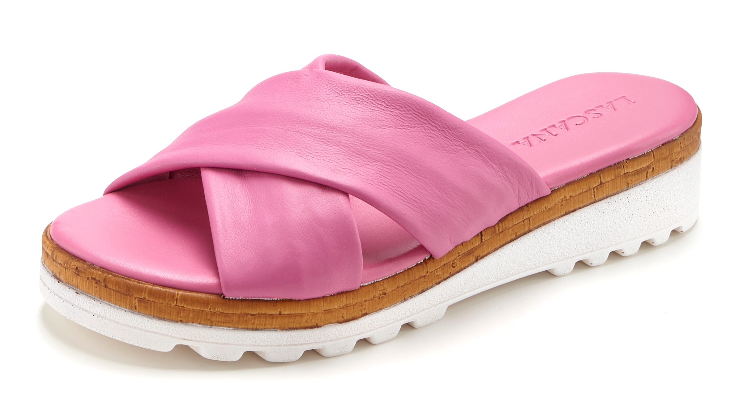 LASCANA Pantolette »Sandale, Sommerschuh, Mule, offener Schuh,«  NEU aus Leder mit dezentem Keilabsatz