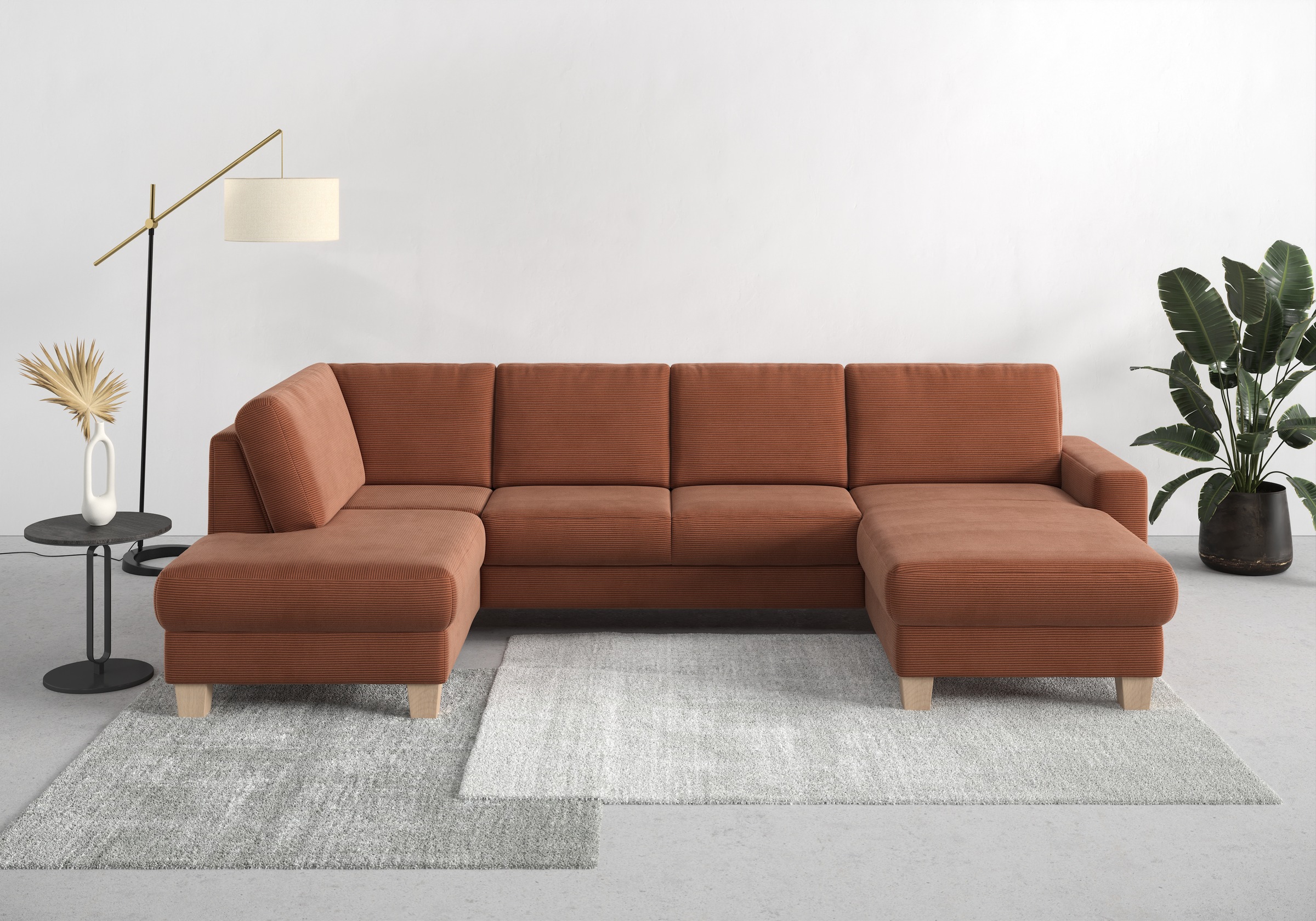 Home affaire Wohnlandschaft »Summer U-Form«, mit oder ohne Bettfunktion und Bettkasten, Cord-Bezug
