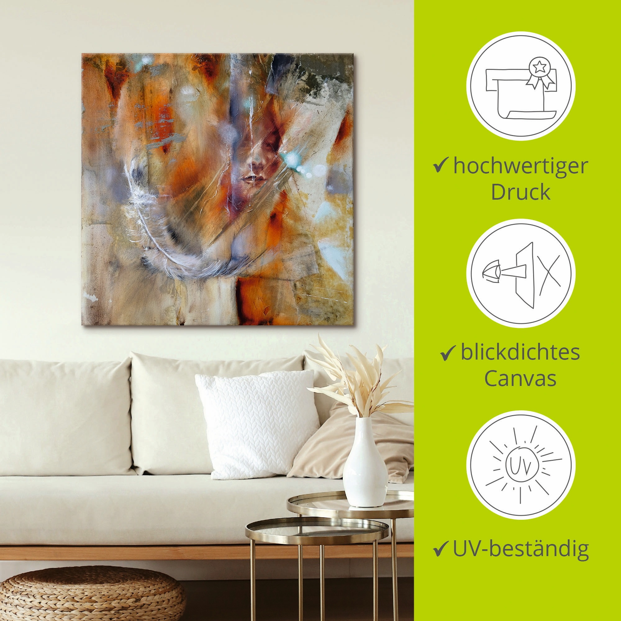 Artland Wandbild »Cora mit Feder«, Frau, (1 St.), als Alubild, Outdoorbild, Leinwandbild, Poster, Wandaufkleber