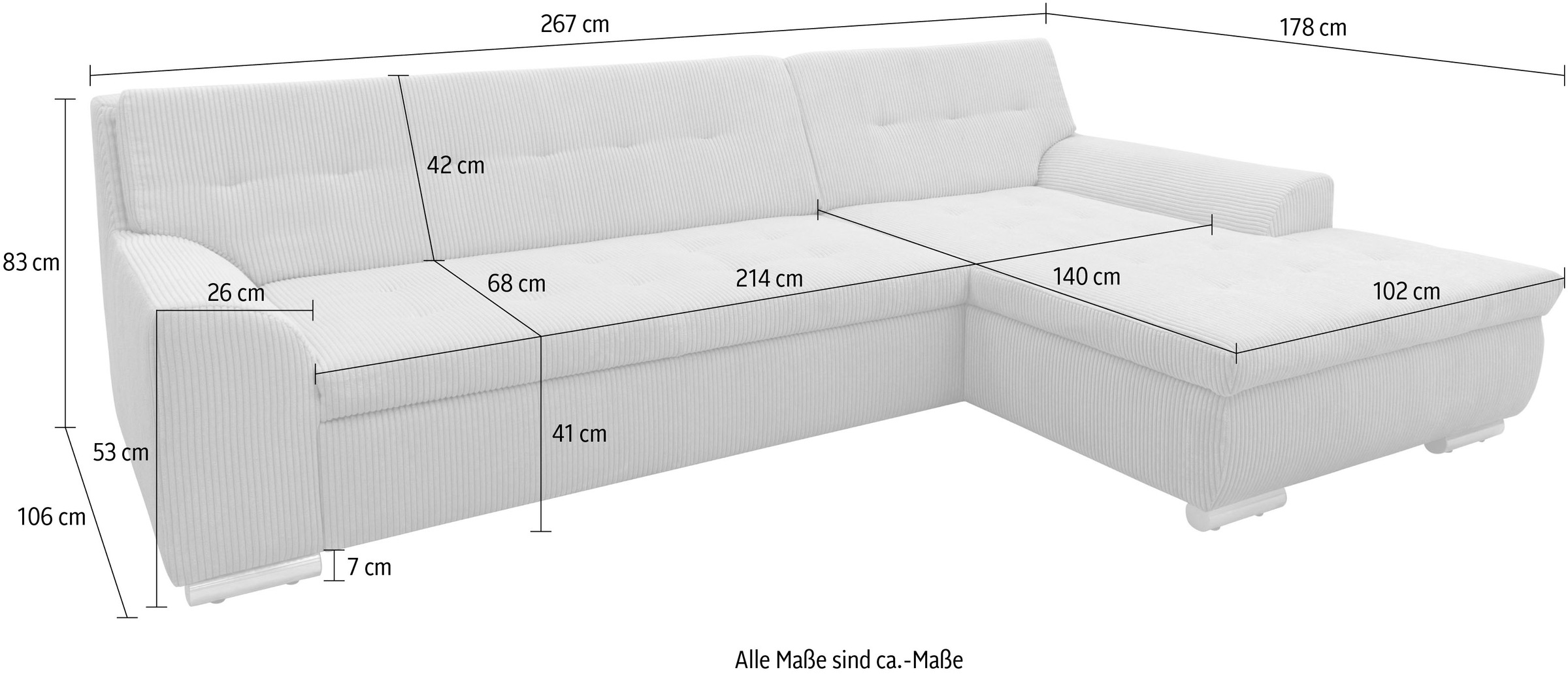 DOMO collection Ecksofa Treviso, wahlweise mit Bettfunktion, incl. Zierkissen