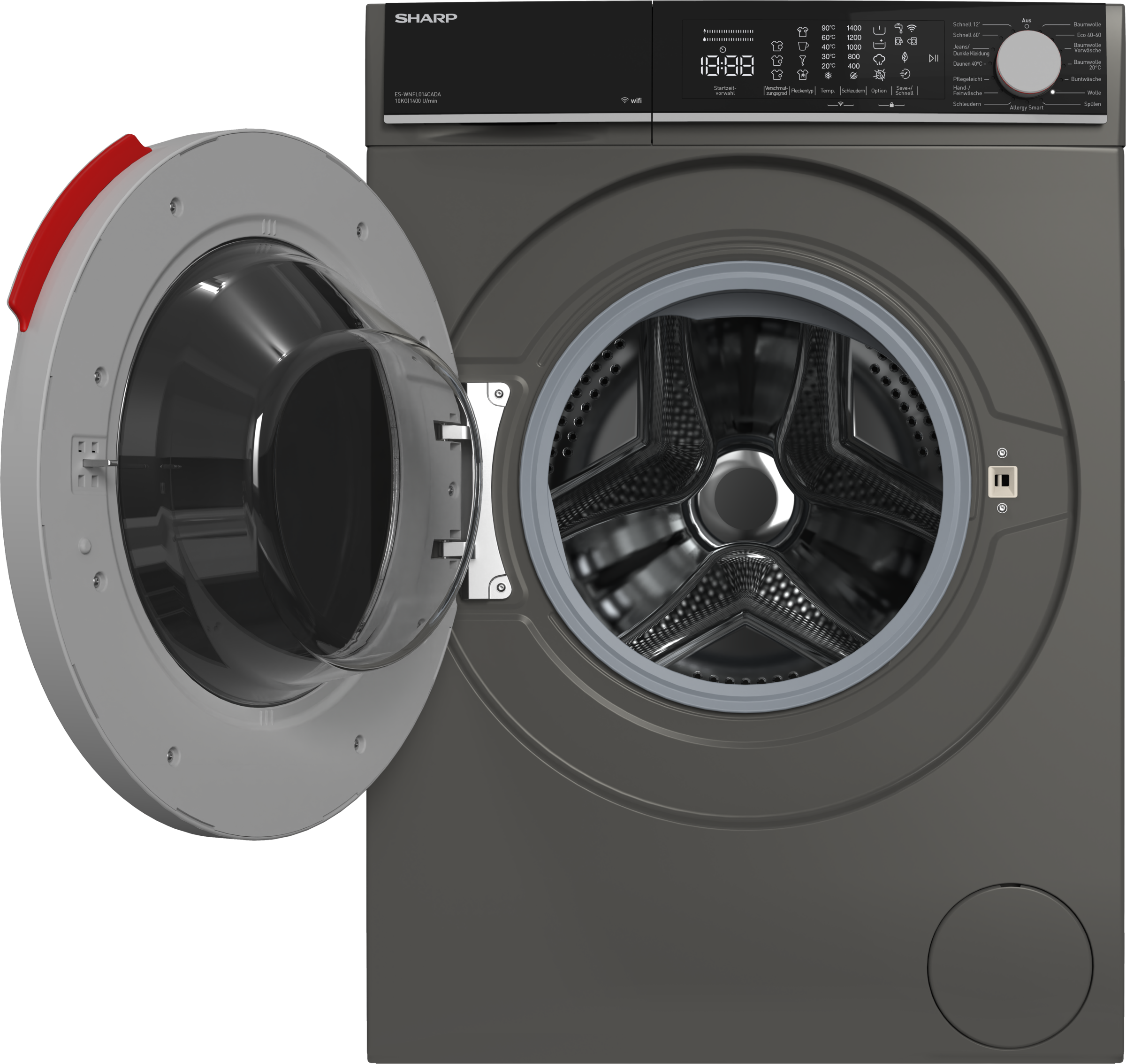 Sharp Waschmaschine High Class »ES-WNFL014CADA-DE«, 10 kg, 1400 U/min, 10kg / +WIFI / A-20% / Fulltouch/Steam/Espr.Grey