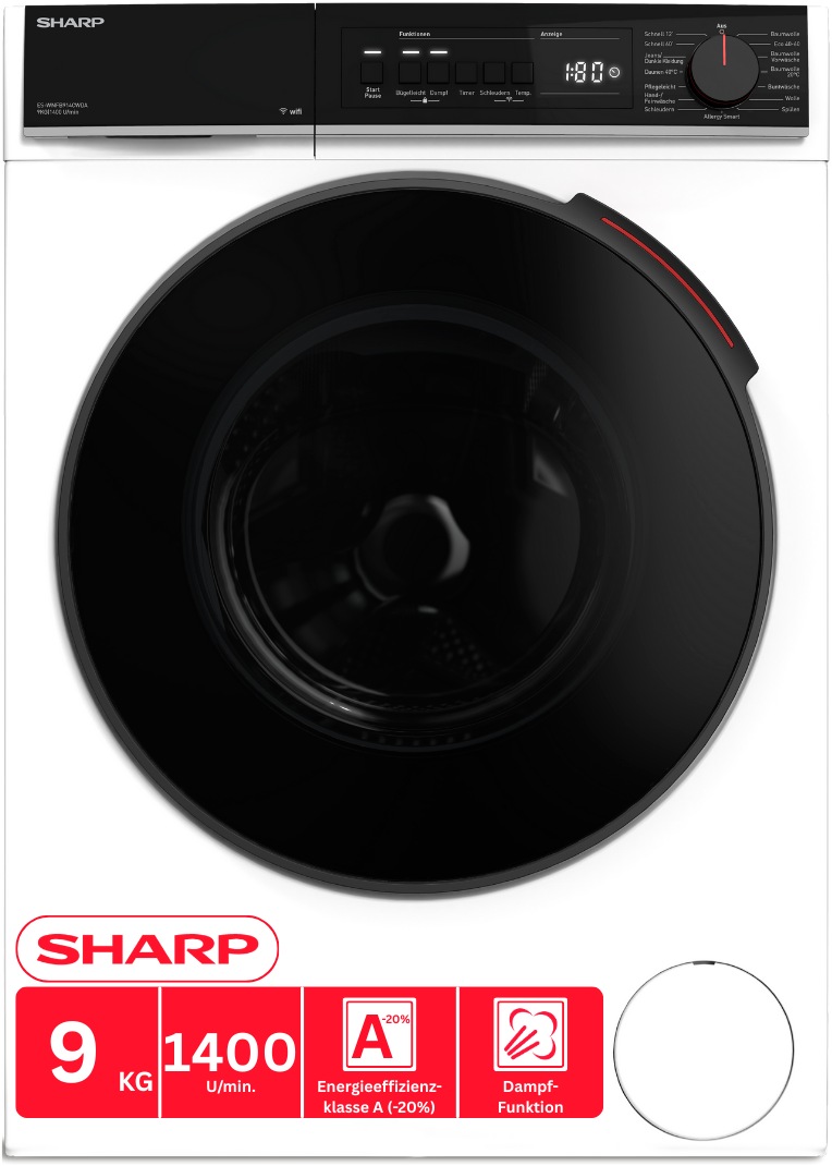 Sharp Waschmaschine »ES-WNFB914CWDA-DE« 9 kg 1400 U/min 20 % unter dem Grenzwert der Energieeffizienzklasse A