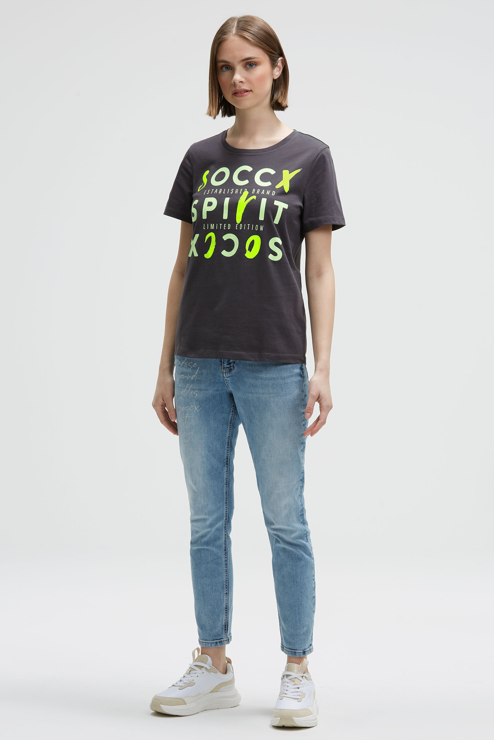SOCCX Women's Crew Neck T-Shirt Charcoal Mist Size L 2