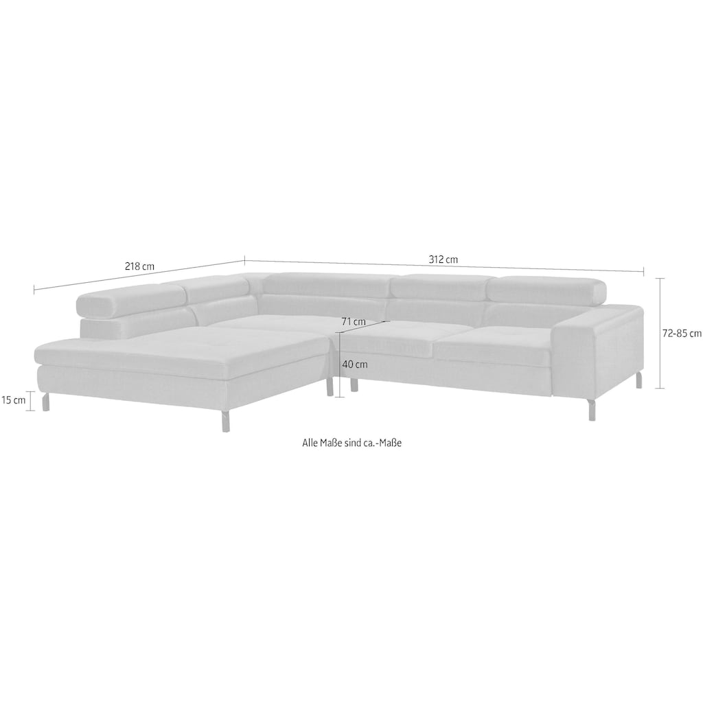 GALLERY M branded by Musterring Ecksofa »Felicia Due«, Wahlweise mit Sitzvorzug, inkl. Kopfteilverstellung, Sitzhöhe 43 cm