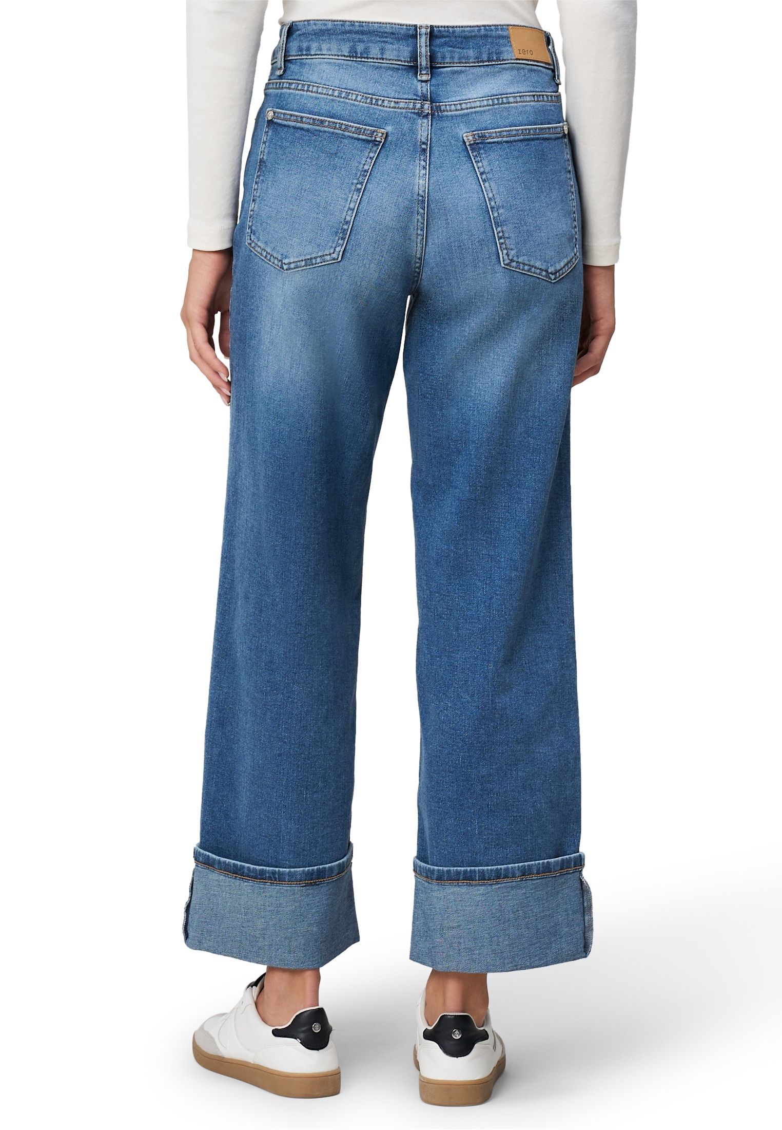 Zero Slim-fit-Jeans »zero Damen Jeans weites Bein mit Umschlag 28 Inch«