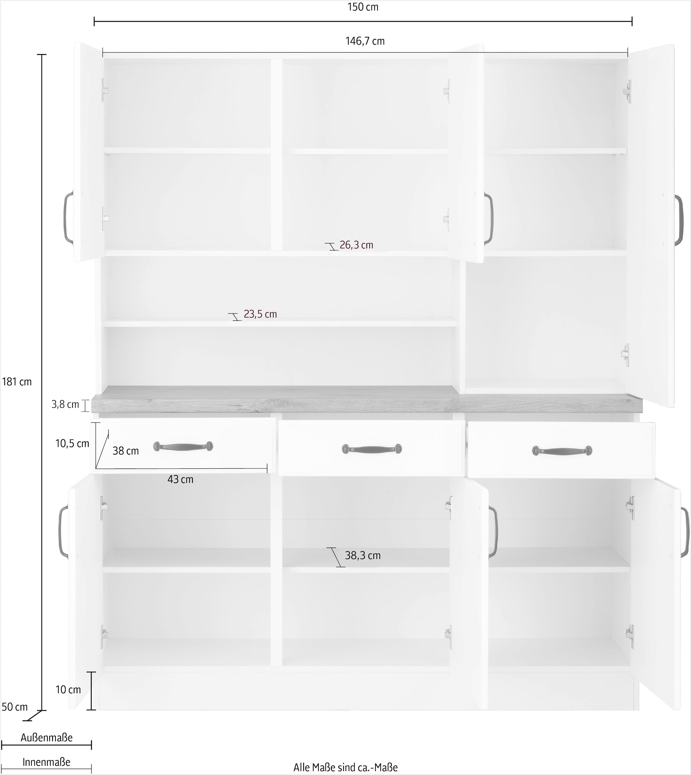 wiho Küchen Küchenbuffet »Erla«, 150 cm breit mit Kassettenfront