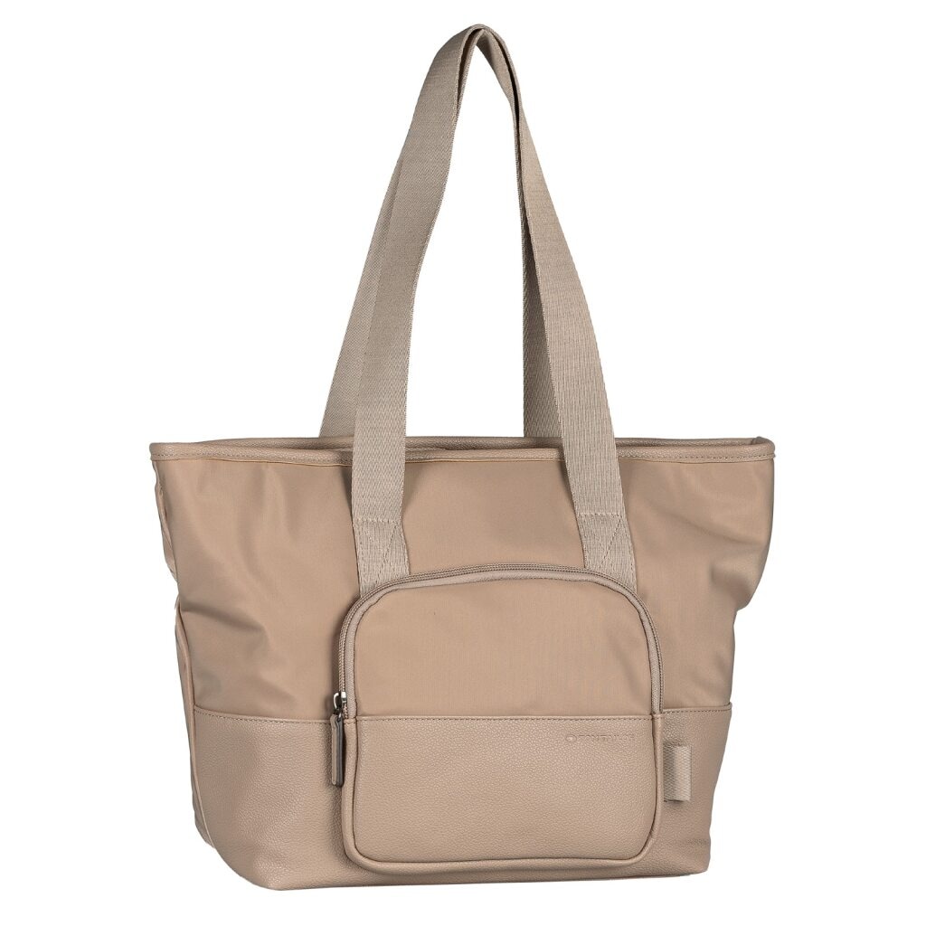 Shopper TOM TAILOR "Viene", Damen, Gr. B/H/T: 40cm x 28cm x 13cm, taupe, Nylon, clean, gepflegt, unifarben, Taschen Shopper, fein genarbtes Lederimitat trifft auf leichtes Nylon mit feinem Logo