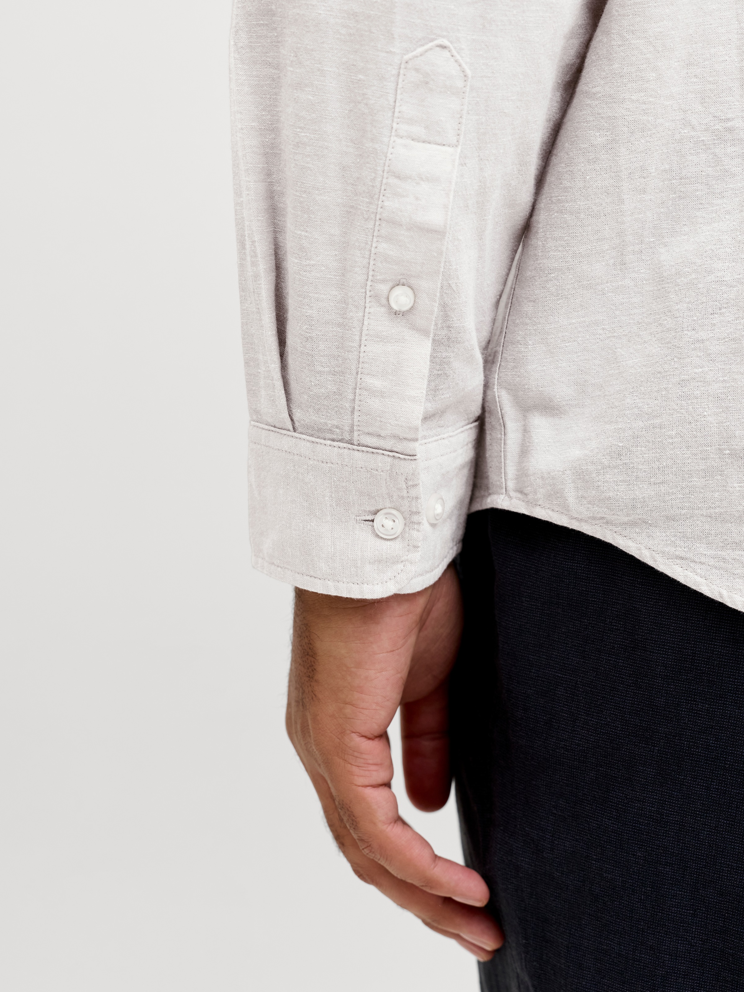 Jack & Jones PlusSize Langarmhemd »JJEBREEZE LINEN BLEND BAND SHIRT L PLS« mit Stehkragen