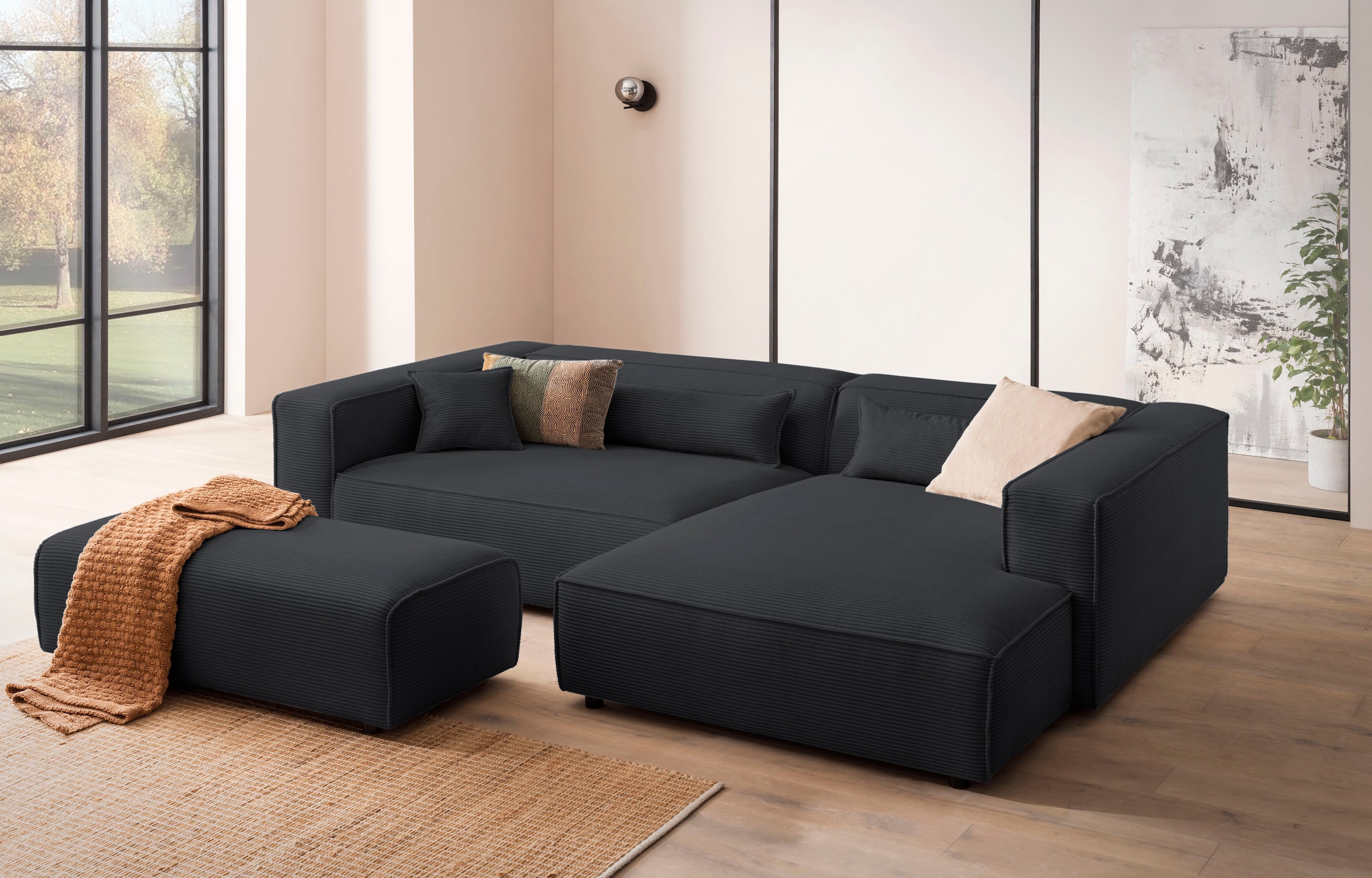 LeGer Home by Lena Gercke Ecksofa "PIARA XXL Cord, L-Form, Schlaffunktion" Hocker stellbar zum Schlafsofa (Krokodilverbinder), tiefe Sitzfläche