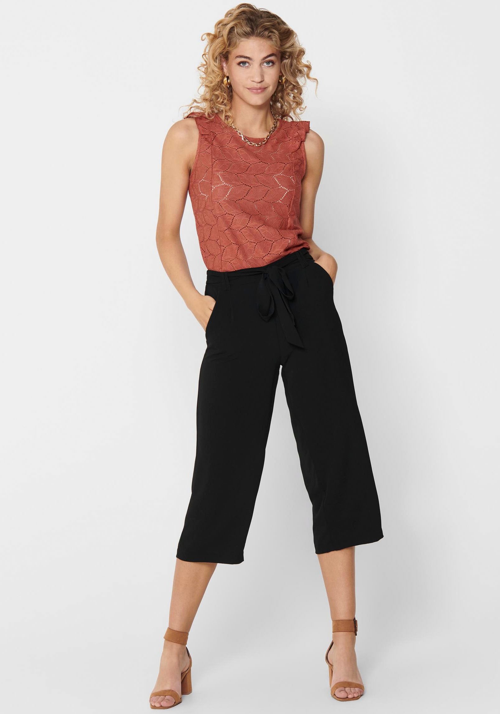 Palazzohose ONLY "ONLWINNER – Culottehose mit elastischem Bund und Kordelzug", Damen, Gr. 38 (M), N-Gr, schwarz, Web, Obermaterial: 97% Polyester, 3% Elasthan, unifarben, regular fit lang, Hosen Palazzohose, Materialmix, regular fit 4