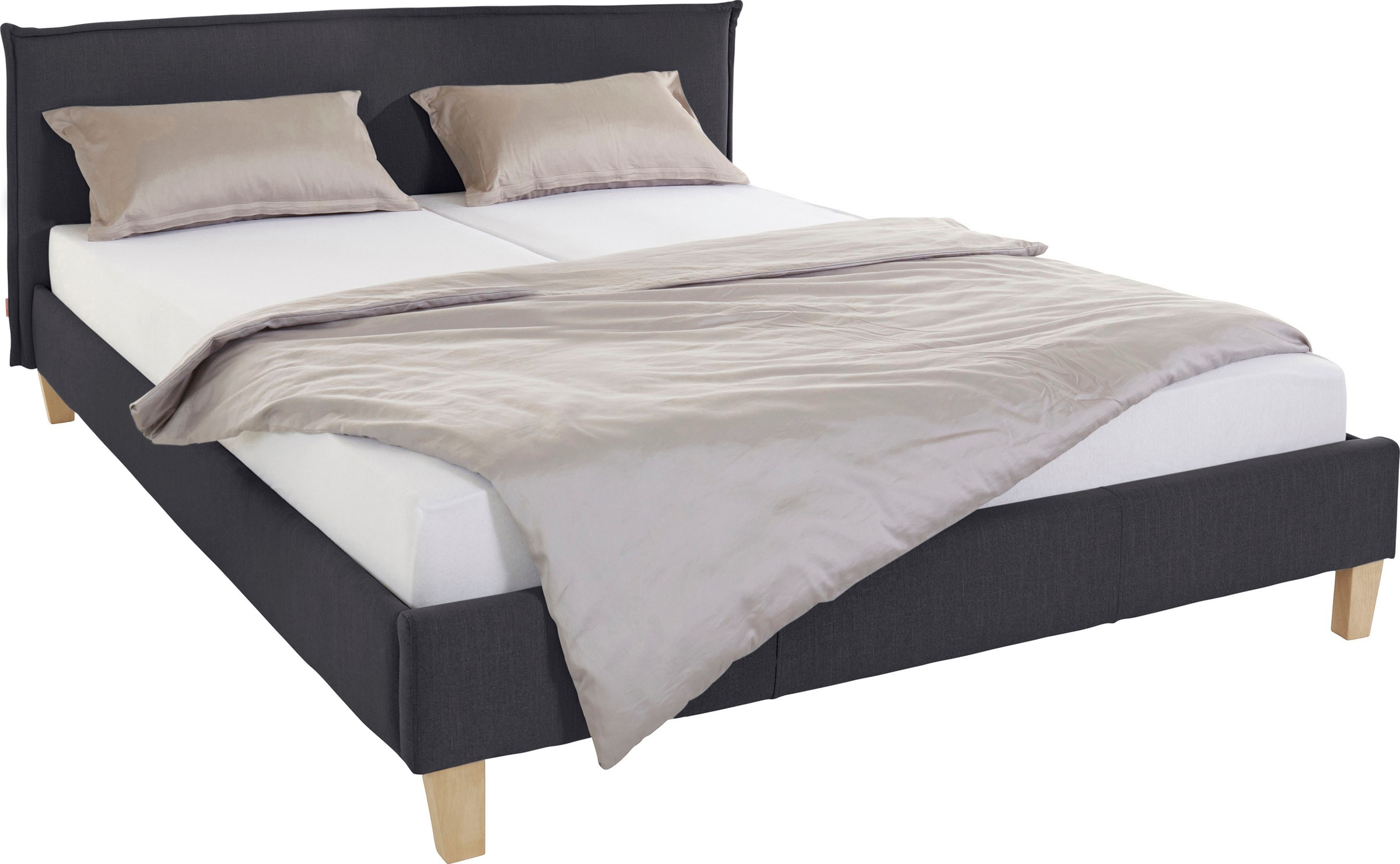 OTTO products Polsterbett »Heddi«, in 5 Breiten: von 90cm-200cm, Biese am Kopfteil, Strukturstoff