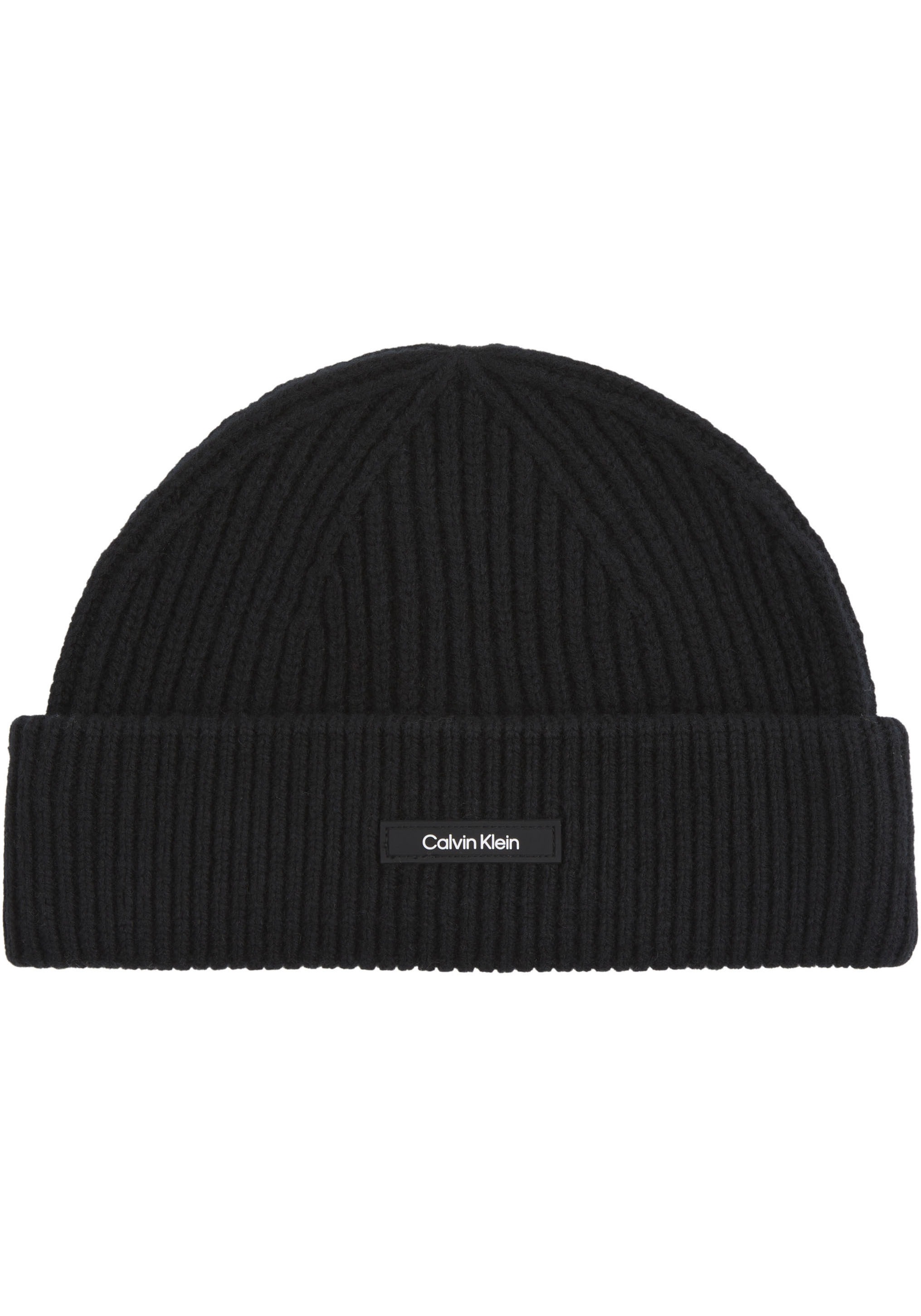 Calvin Klein Beanie »WOOL DOCKER BEANIE«, mit Ledermarkenlabel