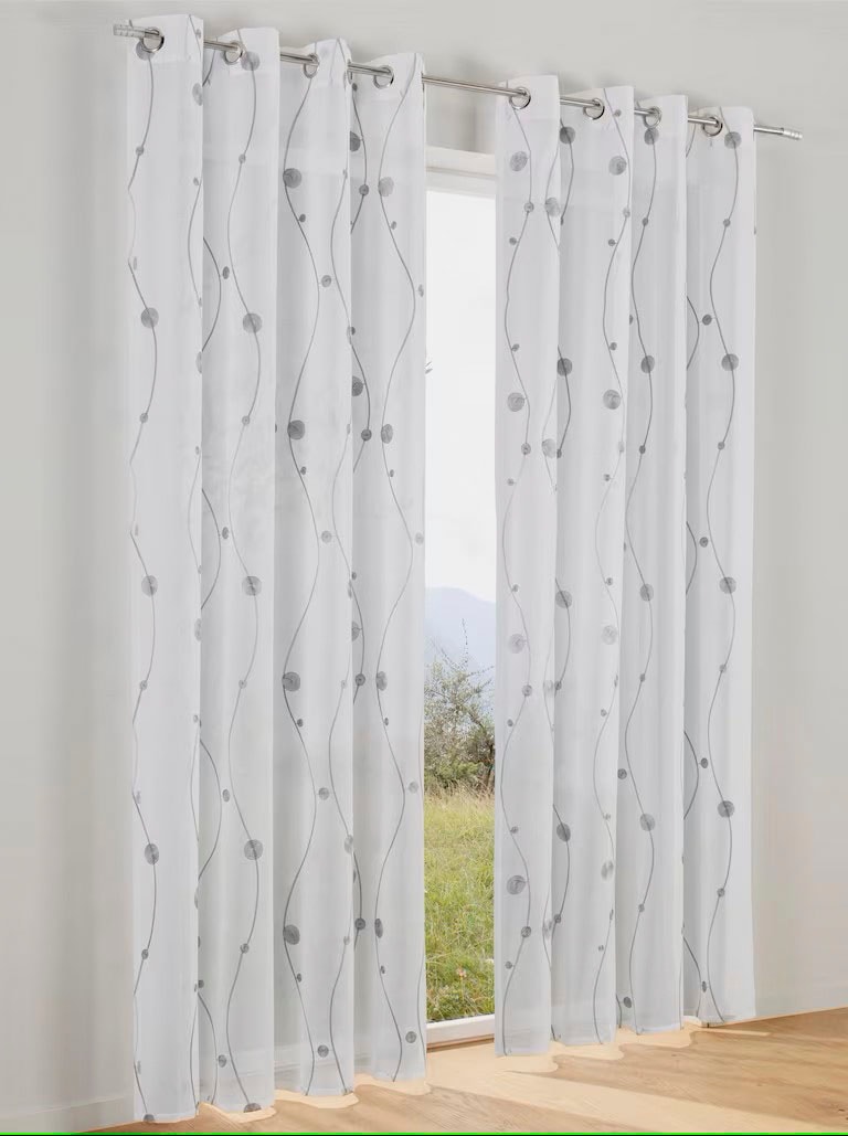 Kutti Vorhang »Nelly«, (1 St.), mit praktischen Ösen, halbtransparent, modern bestickt Kreise grau