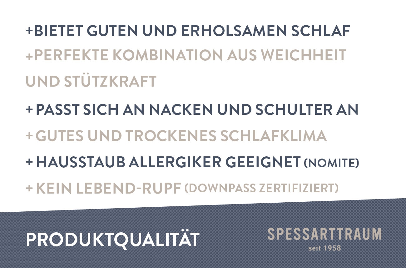 SPESSARTTRAUM 3-Kammer-Kopfkissen »Premium******«, Füllung: 90% Gänsedaunen / 10% Gänsefedern, Klasse 1, Downpass zertifiziert (Außenkammern), Bezug: 100% Baumwolle, nachhaltig (Made in Green), Hausstauballergiker geeignet, (1 St.), gute Stützkraft