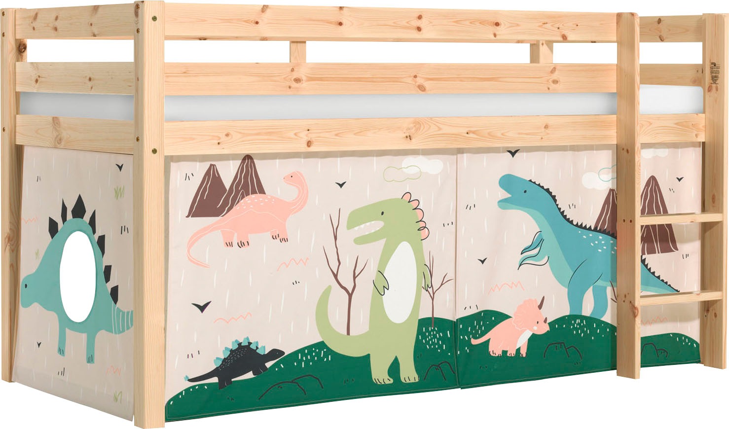 Vipack Spielbett »Vipack Pino«, (Made in Europe), mit Textil-Set, inkl. Rolllattenrost, in Natur, Weiß oder Grau