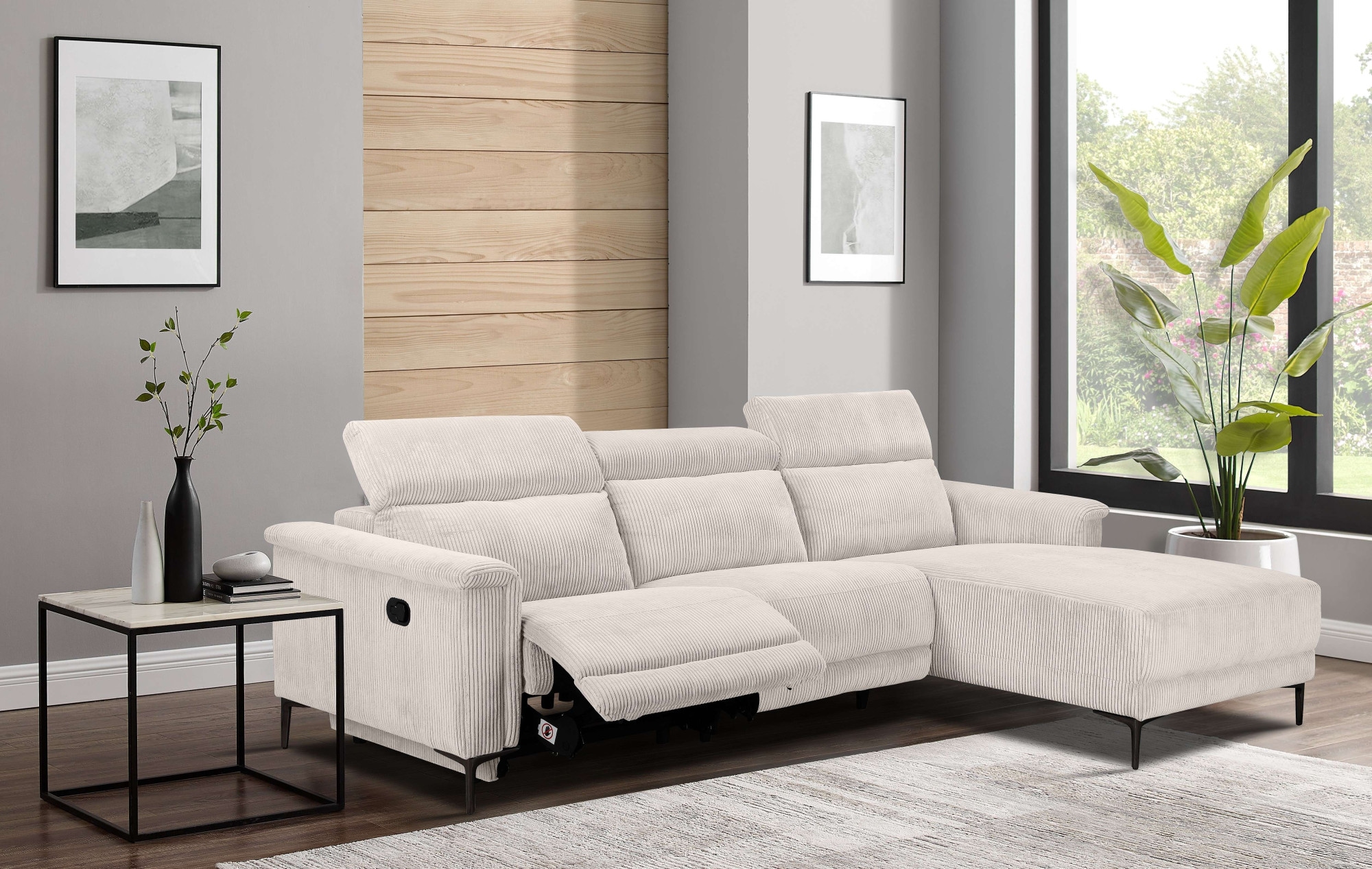 OTTO home Ecksofa "LUND Cord, L-Form, 261 cm, man. o. elektr. Relaxfunktion (mit USB-A)" mit USB A-Anschluss bei elektrischer Variante und Kopfteilverstellung