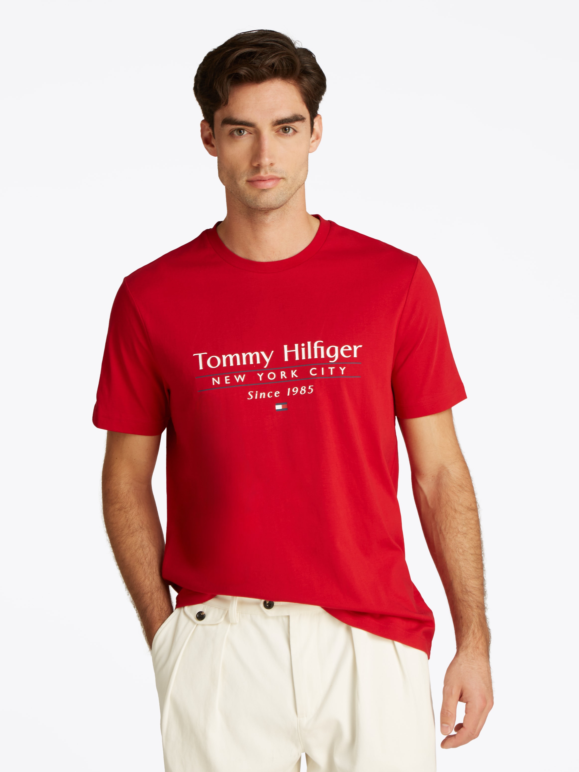 Tommy Hilfiger T-Shirt "HILFIGER CENTER STACK TEE", mit großem Schriftprint günstig online kaufen