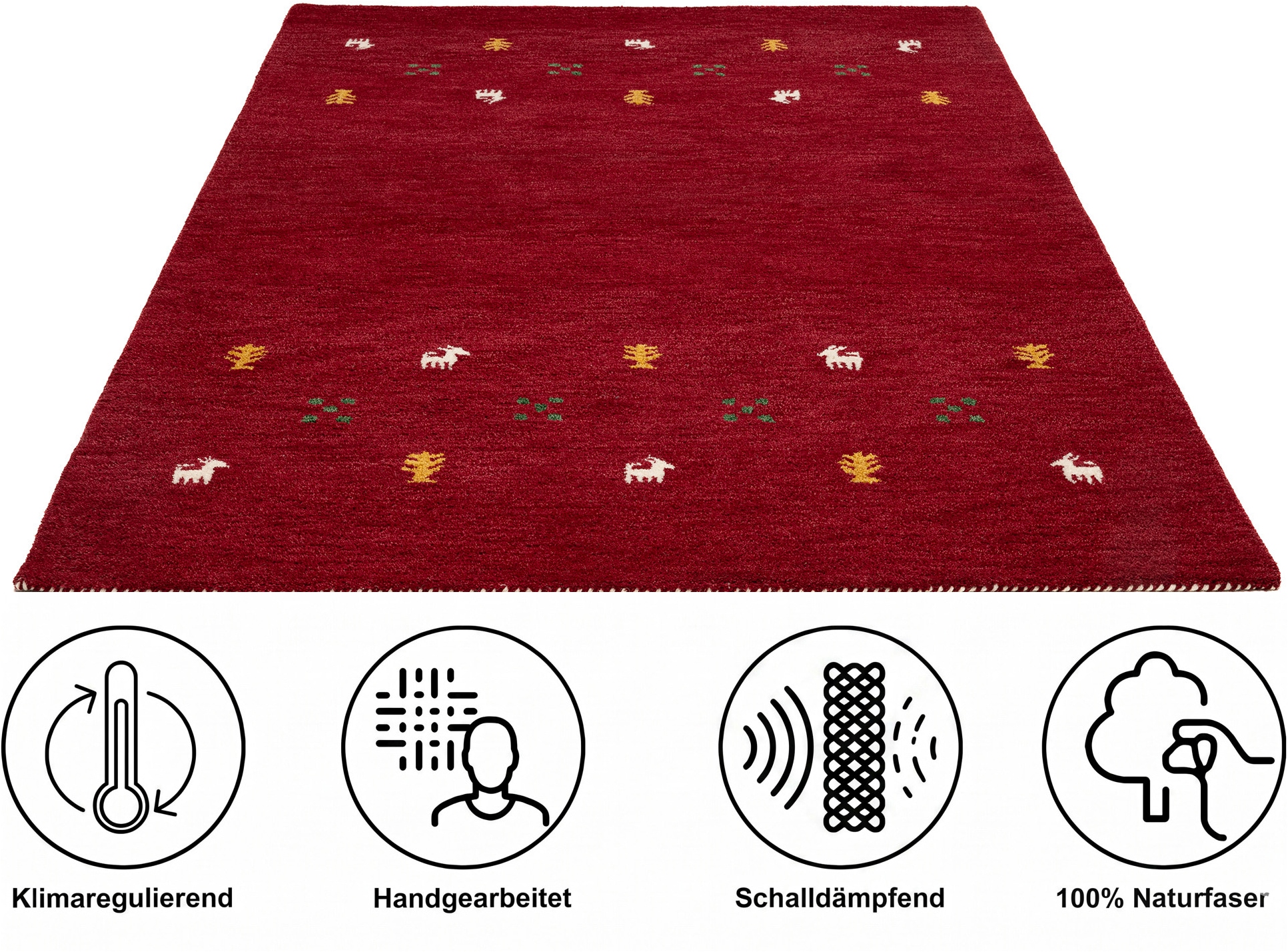 THEKO Wollteppich »Gabbeh Motiv, Handgefertigt, Teppich, Tiermotiv, reine Wolle« rechteckig 14 mm Höhe reine Wolle, Wohnzimmer, Schlafzimmer, Esszimmer