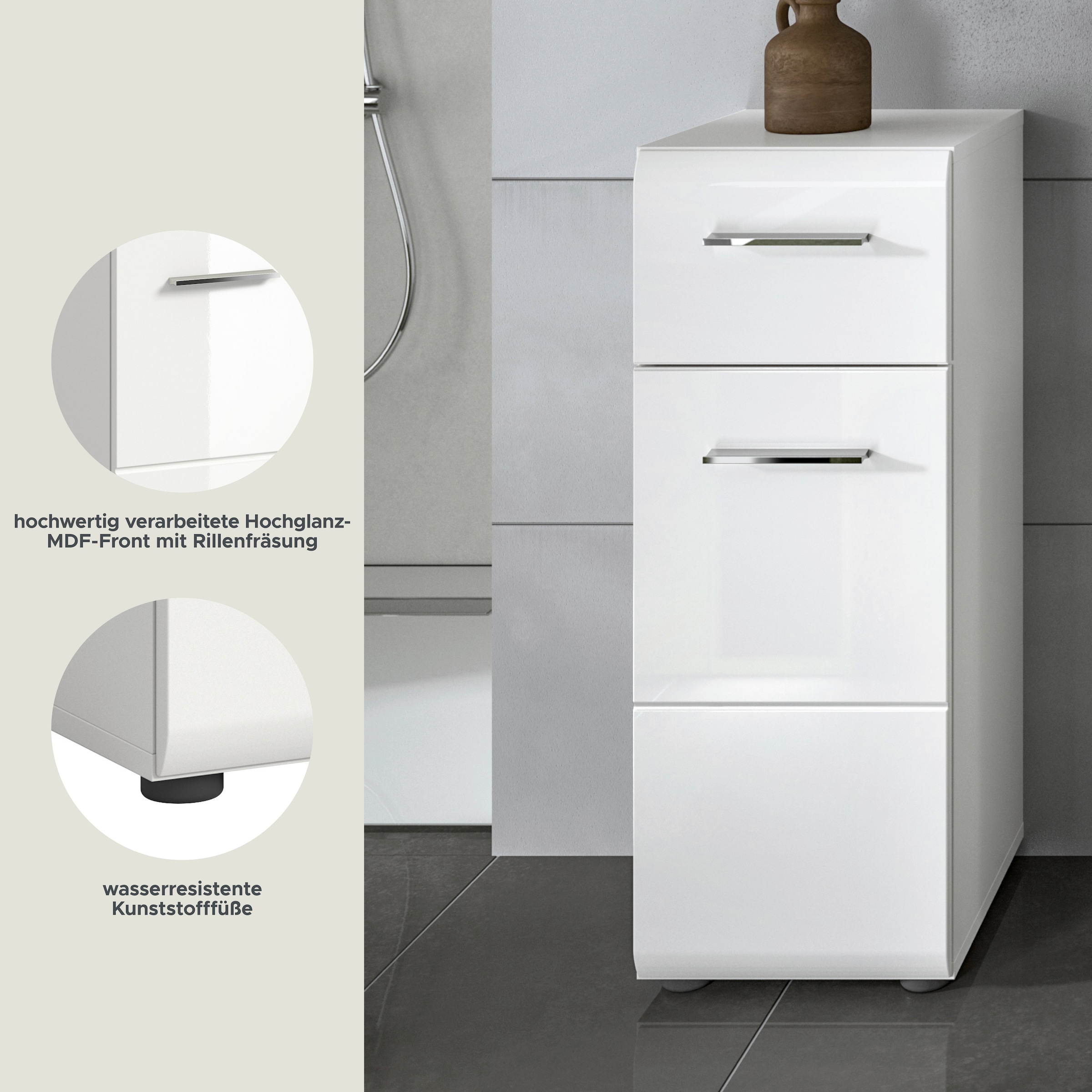 INOSIGN Unterschrank »FLORENZ, TOPSELLER!, Höhe 80 cm, 1 Tür, 1 Schubkasten«, Türanschlag wechselbar, hochwertige MDF Front, Badschrank, Bad