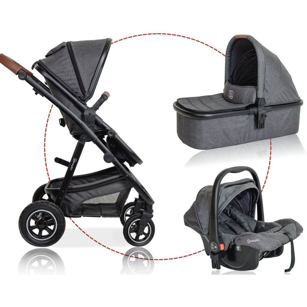 BabyGo Kombi-Kinderwagen »Simplex AIR 3in1, Grey melange«, 15 kg