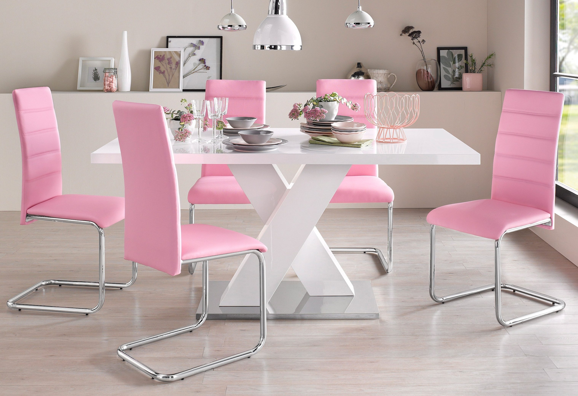 INOSIGN Esstisch »Ali, TOPSELLER! Modernes Design«, (Tisch, Küchentisch), Breite 160 cm, weiß Hochglanz, Bodenplatte aus Metall