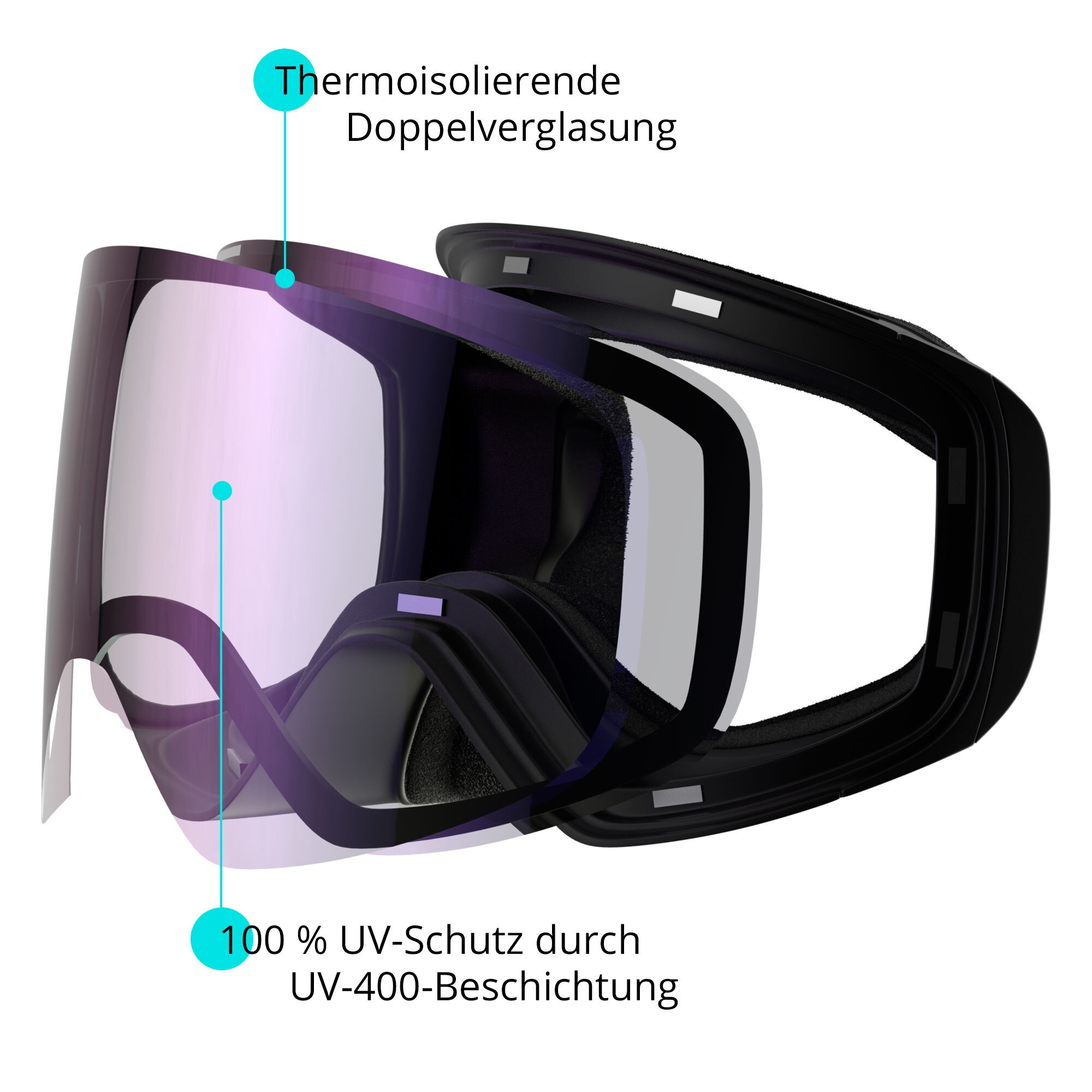 YEAZ Snowboardbrille »Magnet-Ski-Snowboardbrille grün verspiegelt/schwarz APEX«