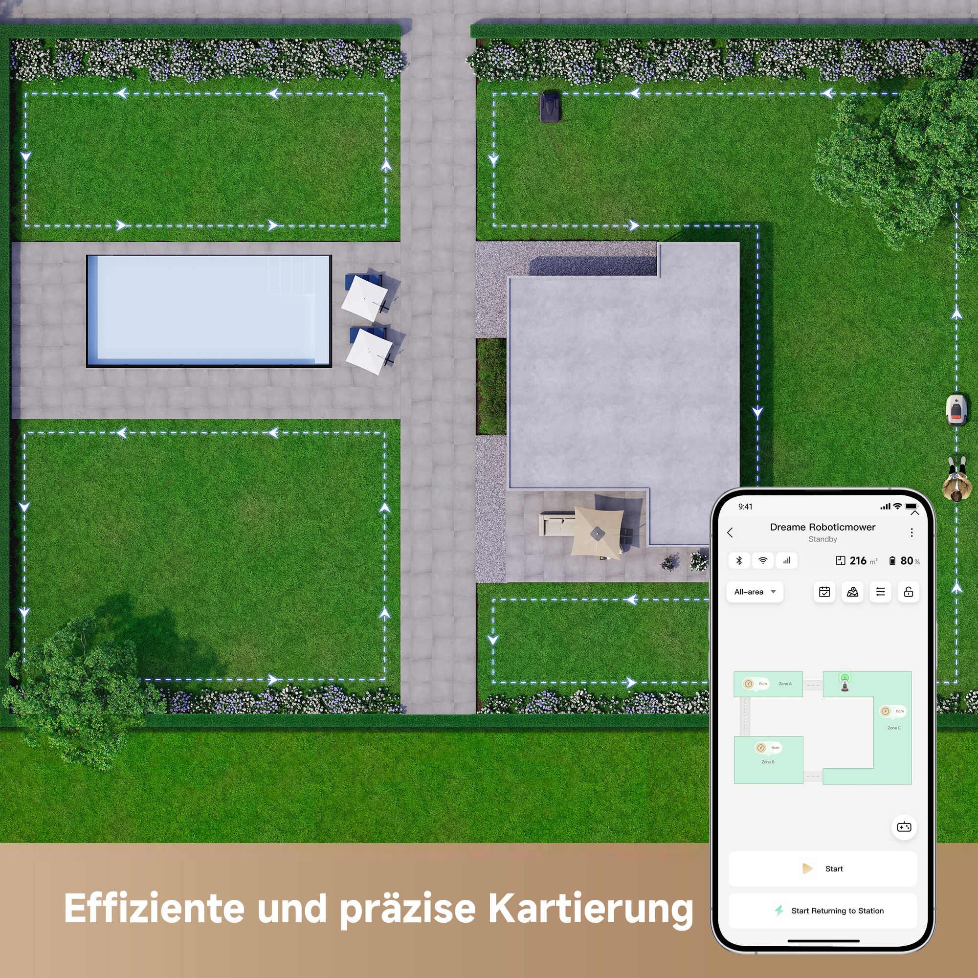 Dreame Rasenmähroboter »Mower A1 Pro«, (Set), präzise Navigation, U-förmige Mähstrategie, duales Kartenmanagement