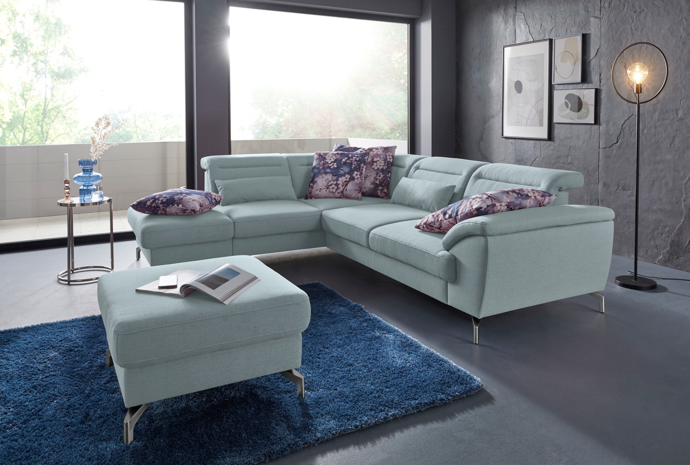 Ecksofa SIT & MORE "Percy L-Form", blau (aqua), B:270cm H:77cm T:235cm, Sofas, Ecksofa, 12 cm Fußhöhe, Sitztiefenverstellung, wahlweise in 2 Fußfarben 4