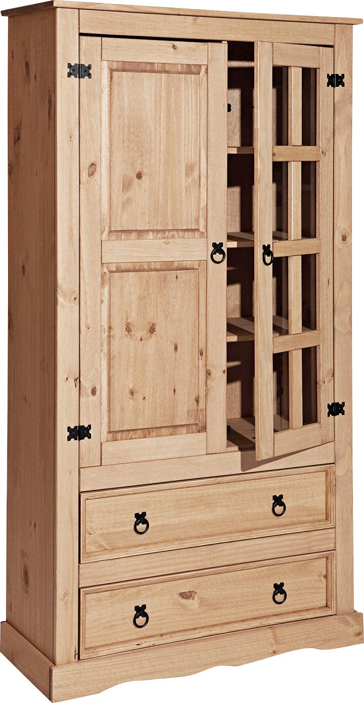 Möbilia Vitrine mit sichtbarer Maserung und schwarzen Beschlägen günstig online kaufen