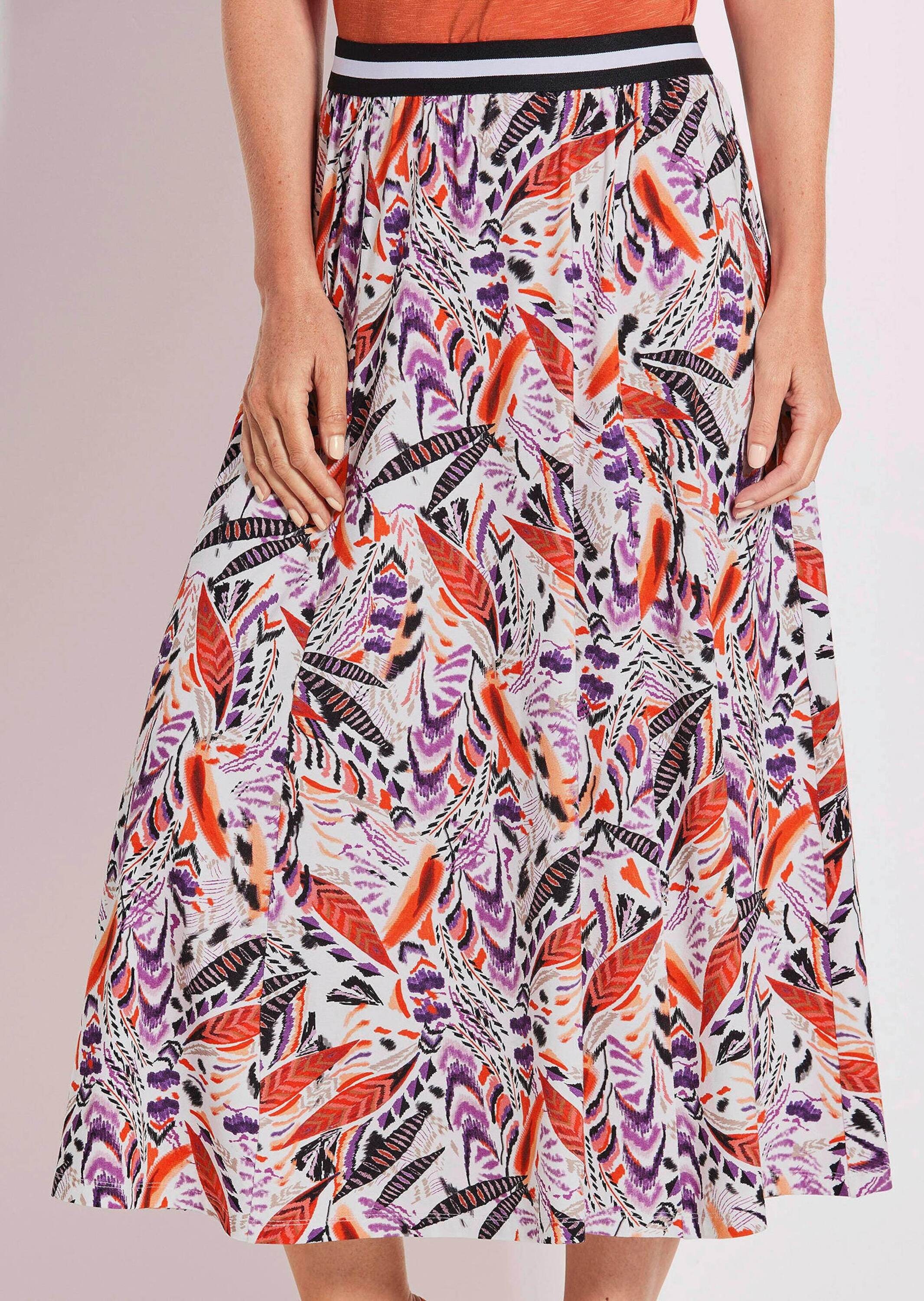 Thumbnail - GOLDNER Maxirock "Kurzgröße Midi Ethno Rock mit Gummibund" Kontrastfarbiger, gestreifter Gummibund