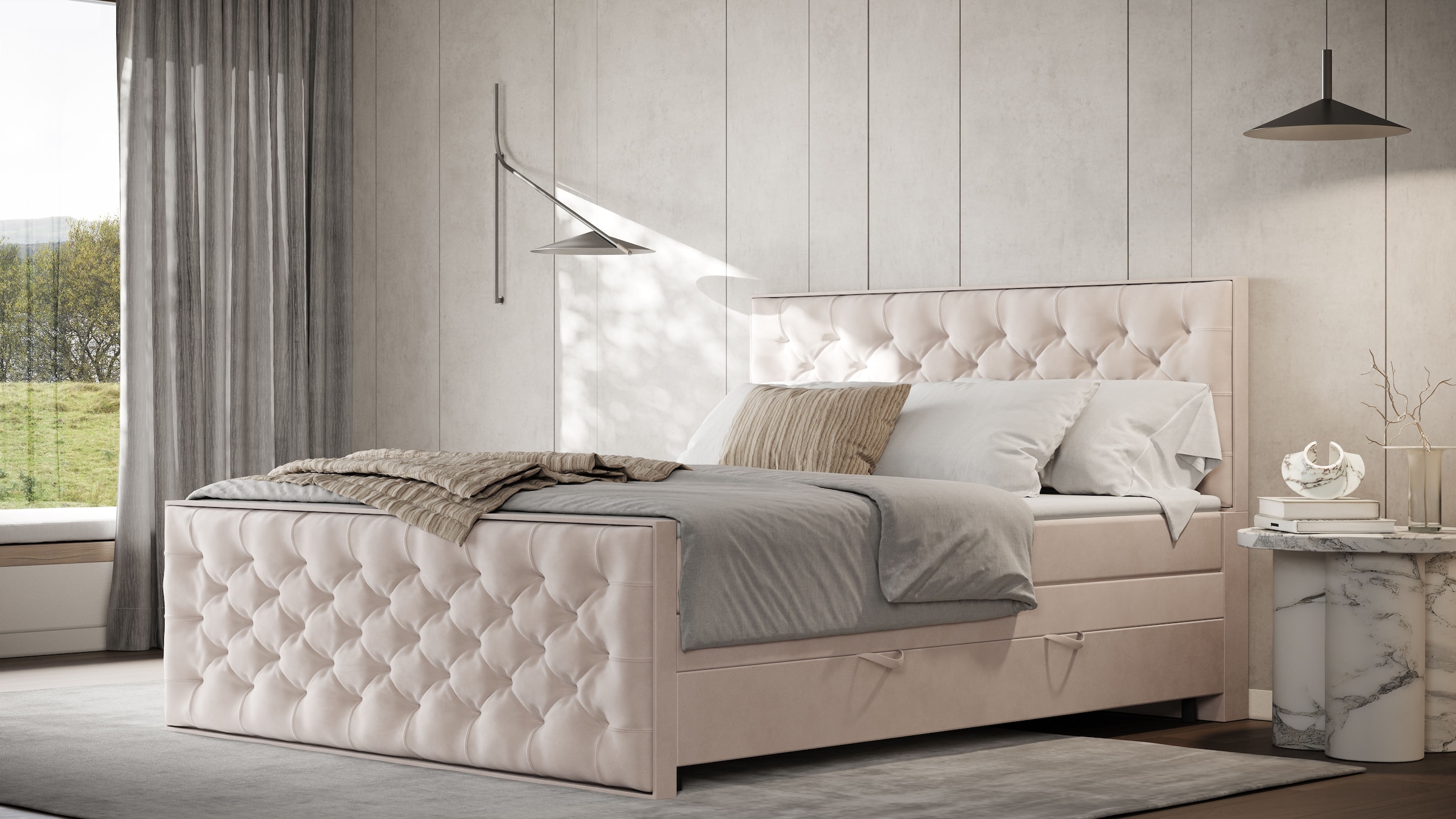 FORTE Boxspringbett »Lanciano Max inkl. zwei Bettkästen und Kaltschaum Topper«, und einer 7-Zonen-Tonnentaschenfederkernmatratze H2/H3