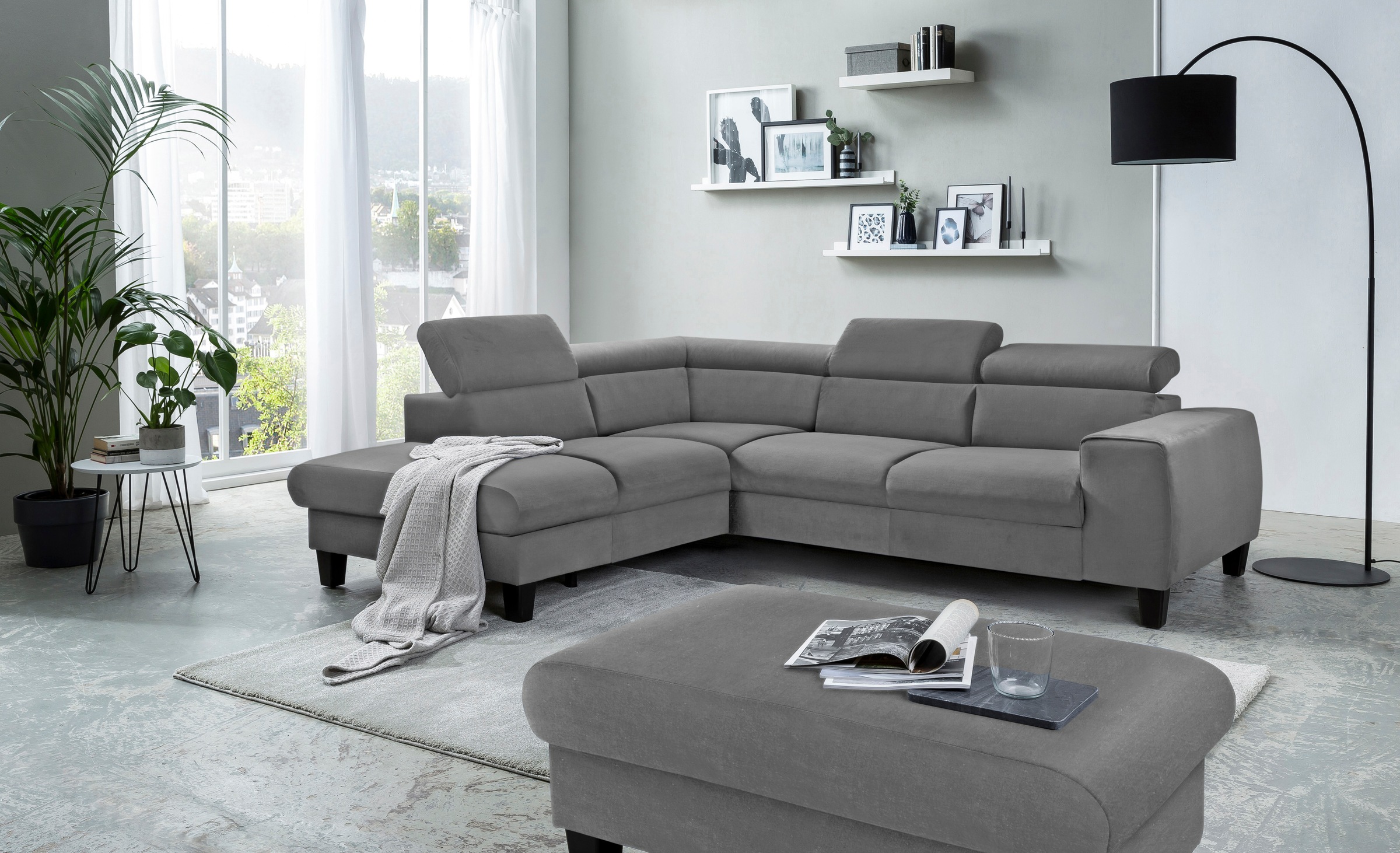 COTTA Ecksofa »Morven L-Form mit Kopfteilverstellung«, wahlweise mit Bettfunktion, Bettkasten & Wireless-Charger