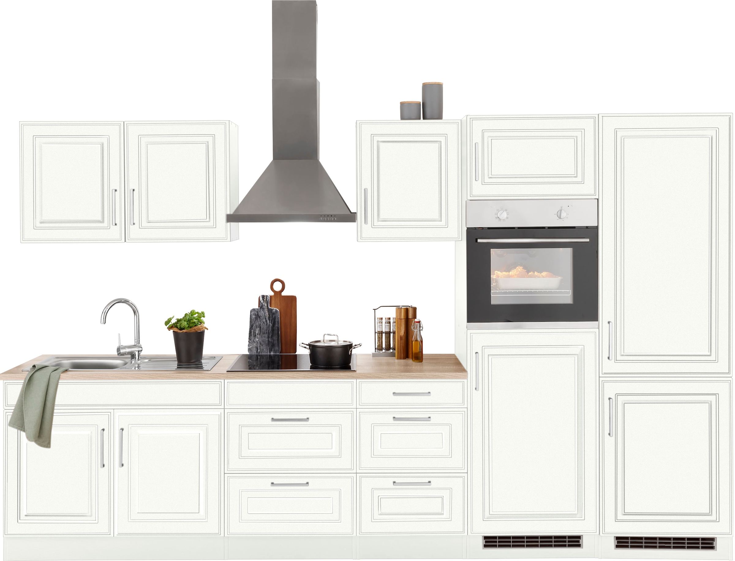Küchenzeile »Stockholm«, Breite 330 cm, mit hochwertigen MDF Fronten im Landhaus-Stil