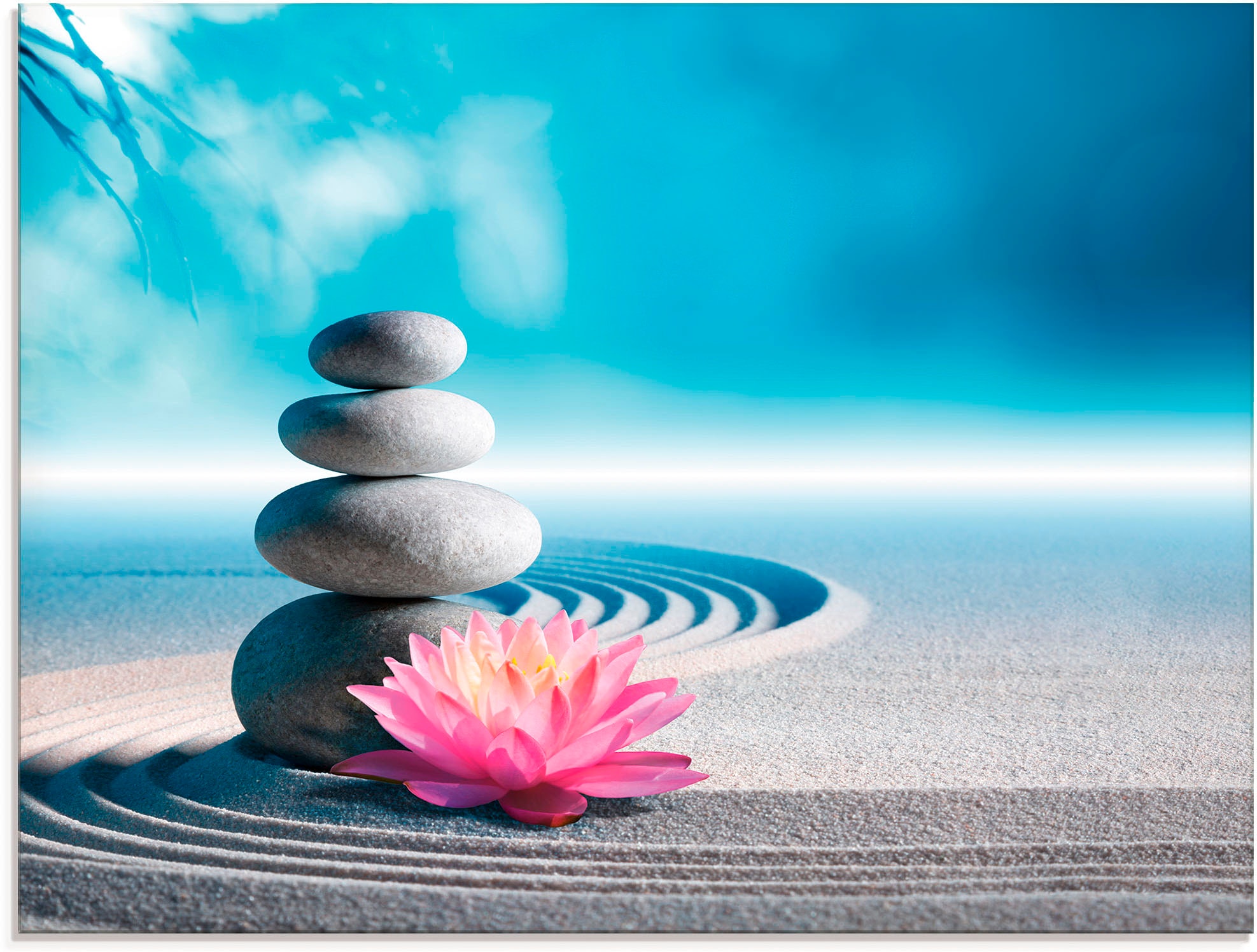 ARTLAND Sand Lily Zen Garden Glass Picture Blue 80x60cm
