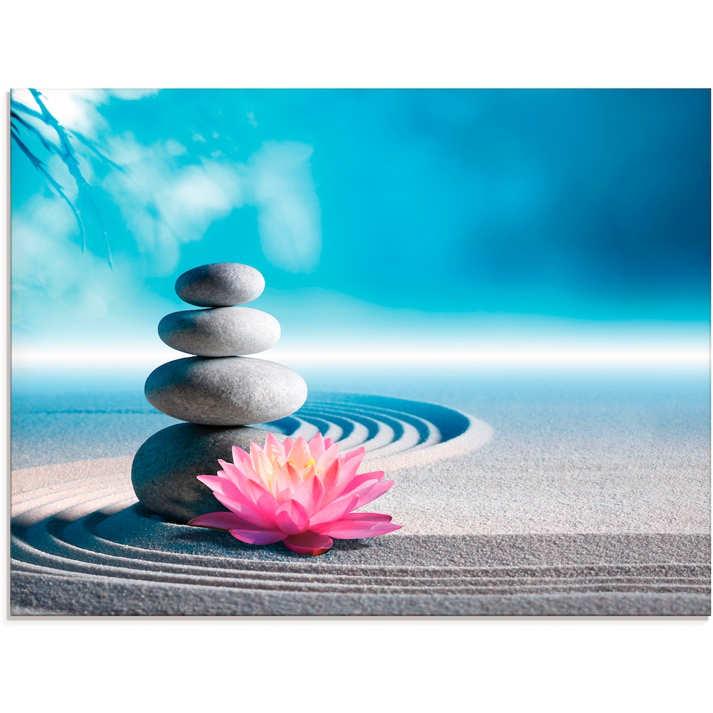 Artland Glasbild »Sand, Lilie und Spa-Steine in Zen-Garten«, Zen, (1 St.)