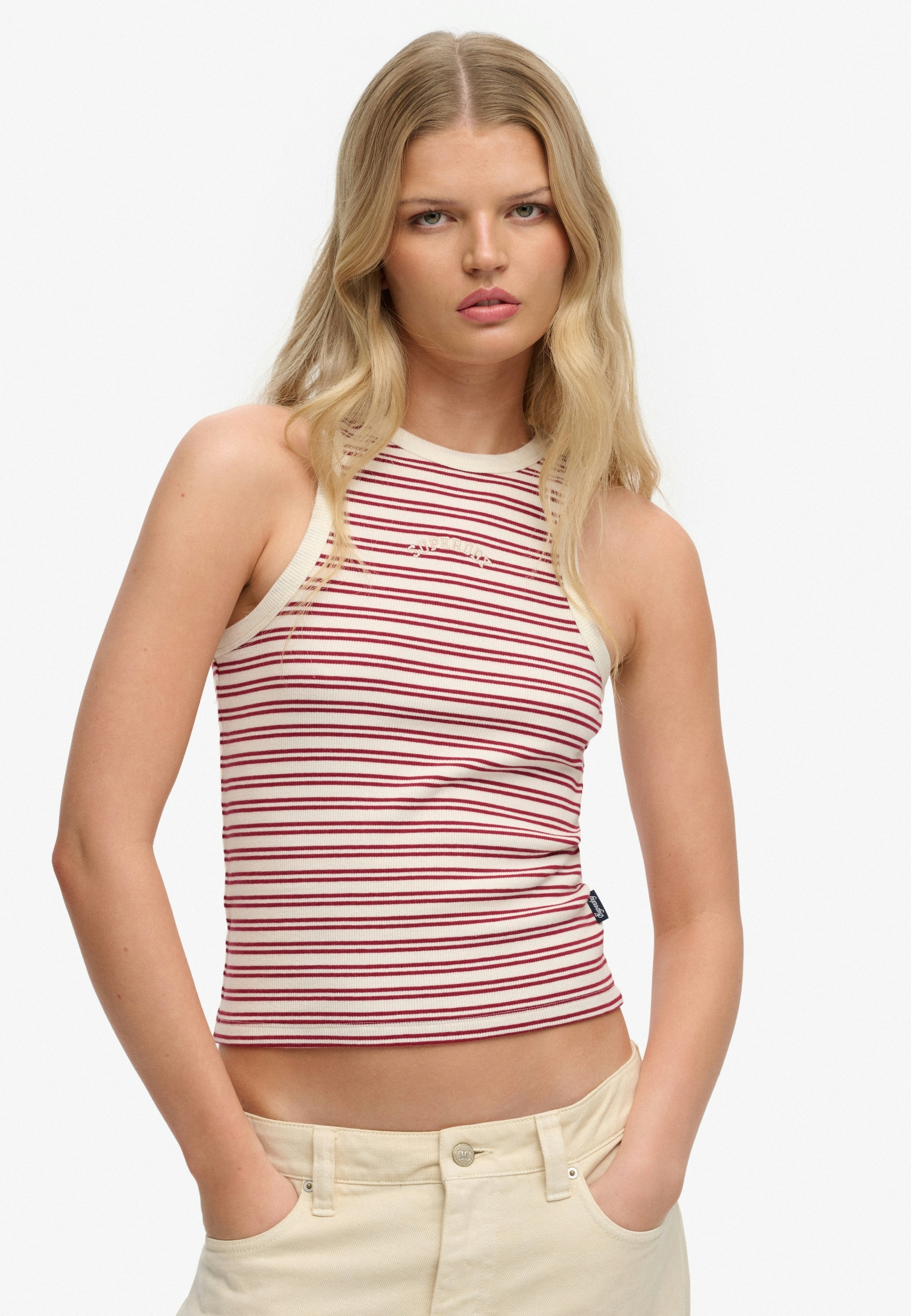 Superdry Tanktop "ESSENTIAL LOGO STR RACER VEST" aus Baumwollmischung, Regular Fit, mit elastischen Eigenschaften