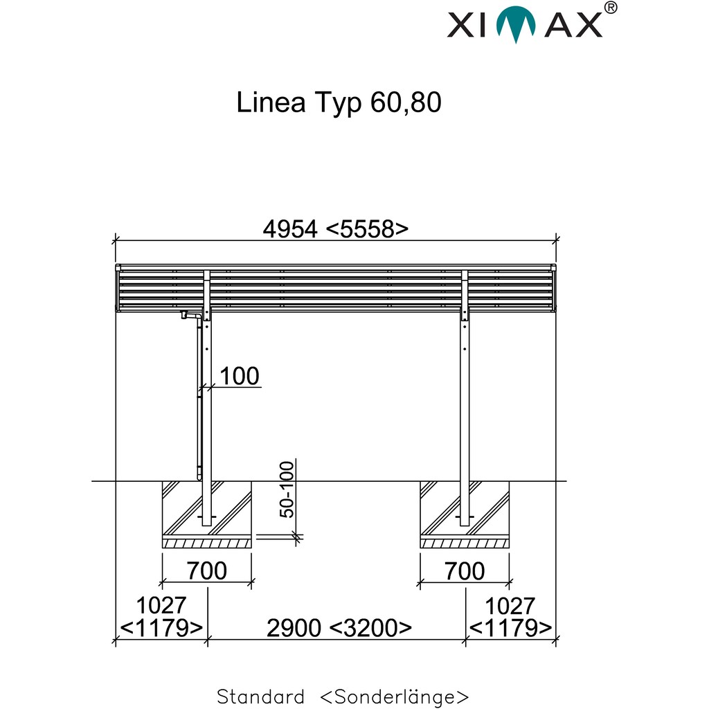 Ximax Einzelcarport »Linea Typ 60 Standard-Edelstahl-Look«, Aluminium, 257 cm, edelstahlfarben