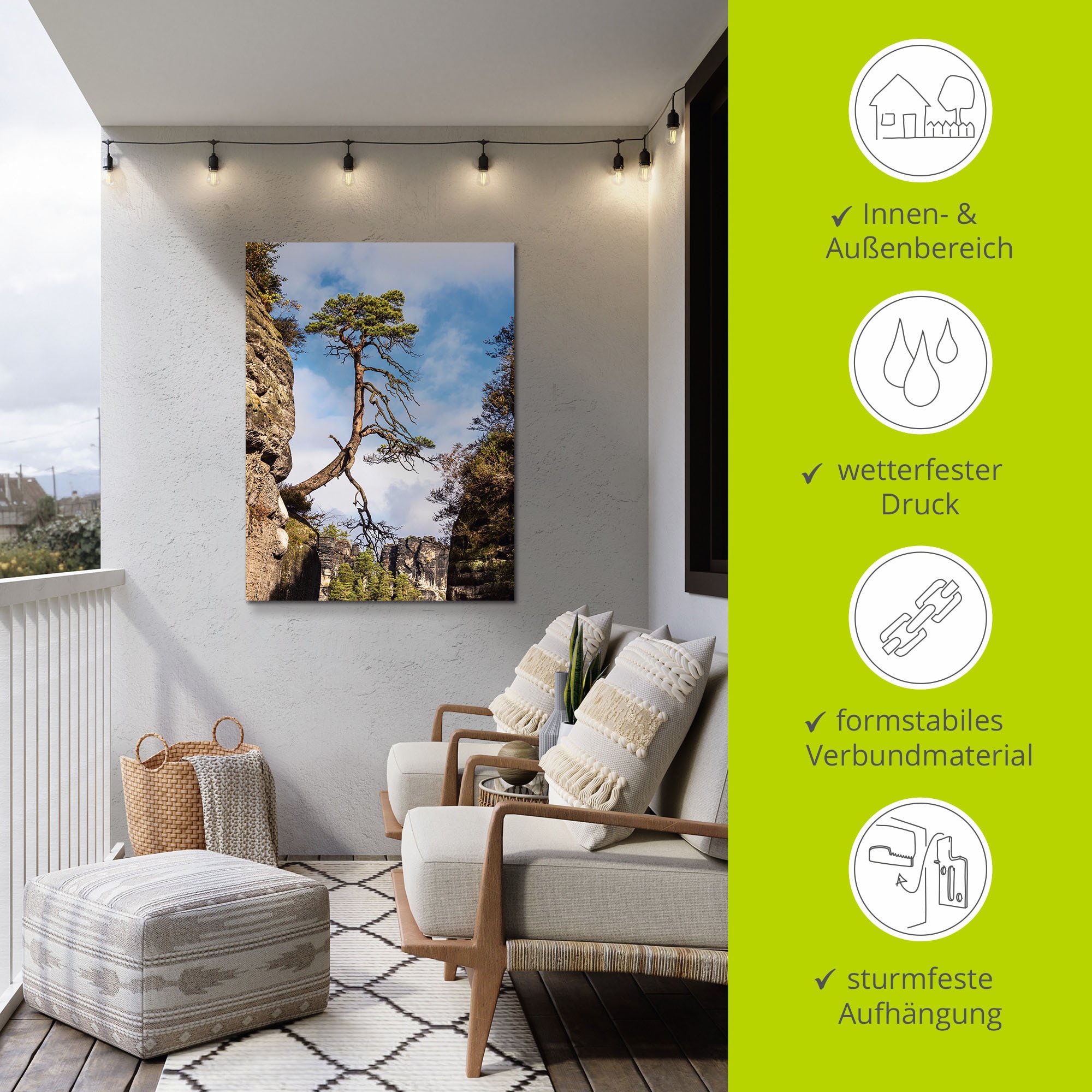Artland Wandbild »Felsen Bäume in der Sächsische Schweiz«, Berge & Alpenbilder, (1 St.), als Alubild, Leinwandbild, Wandaufkleber oder Poster in versch. Größen