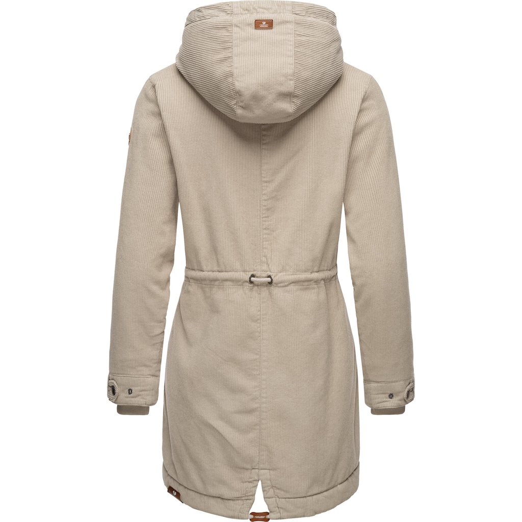 Ragwear Winterjacke »Canny Corduroy«, mit Kapuze, stylischer Damen Cordmantel mit Kapuze