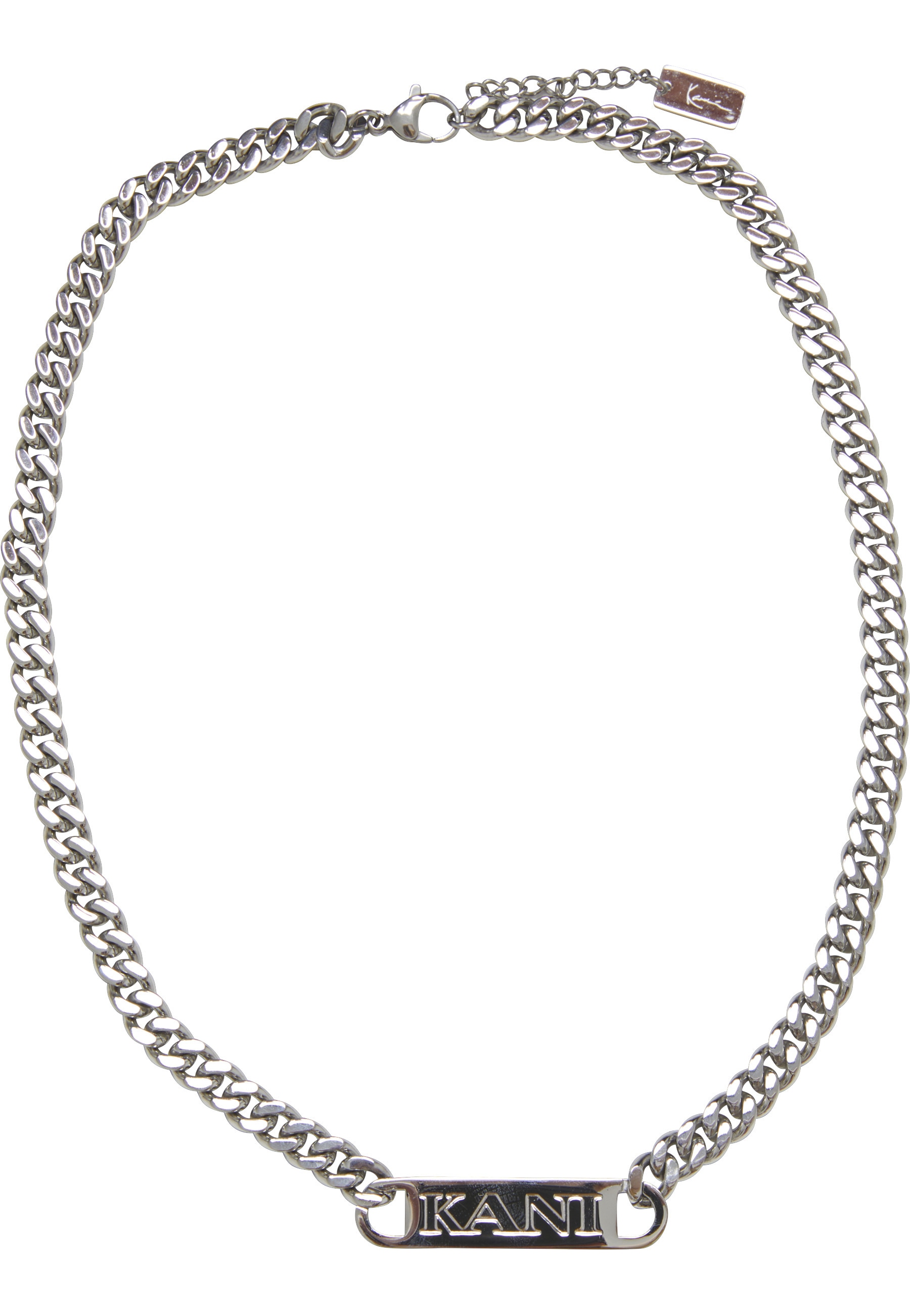 Halsreif KARL KANI "Karl Kani KK Retro Kani Plate Cubanlink Necklace", silber, Halsketten, Damen, onesize