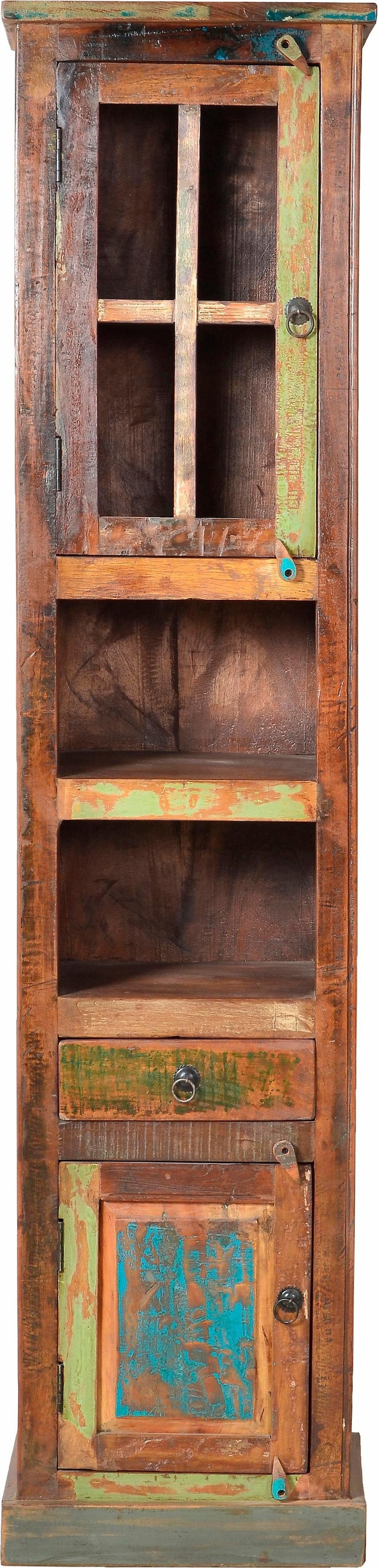 SIT Vitrine »Riverboat, Hochschrank«, aus recyceltem Altholz mit Farbresten, Shabby Chic, Vintage
