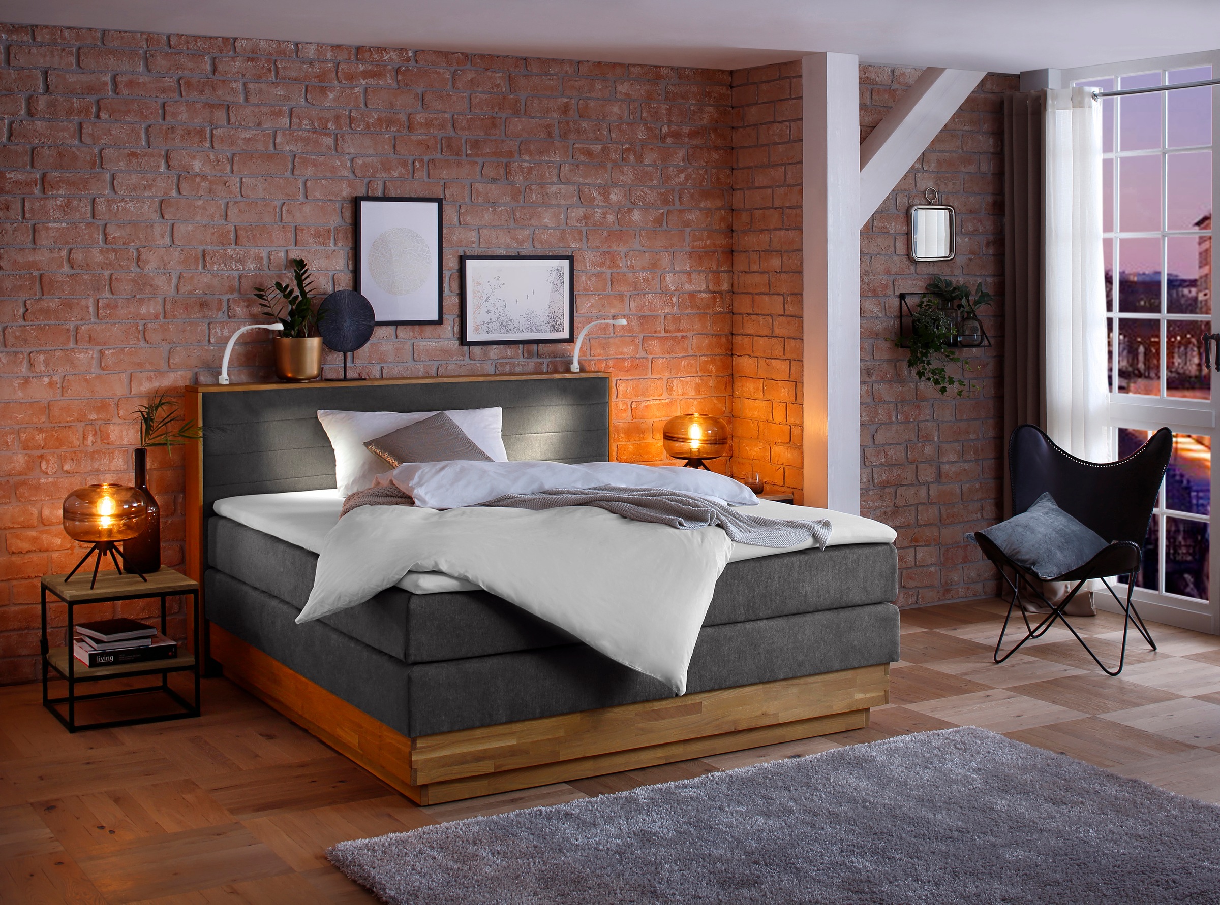 Home affaire Boxspringbett »Cavan«, Eiche, inkl. Bettkasten & Topper, verschiedene Härtegrade (auch H4)