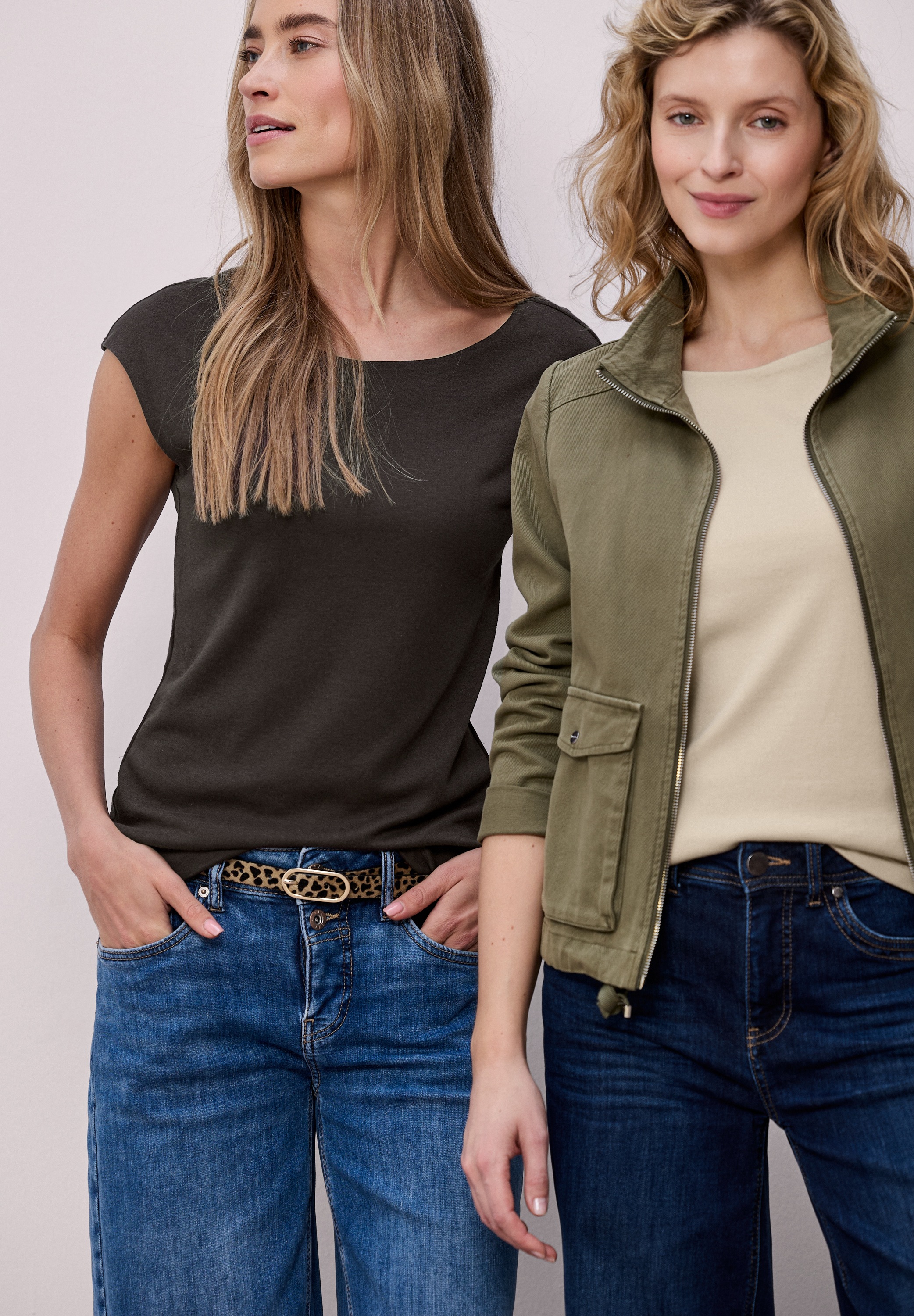 T-Shirt STREET ONE, Damen, Gr. 44, cotton beige, espresso braun, Web, 50% Baumwolle, 50% Modal, unifarben, normal normal, U-Boot-Ausschnitt, abgesteppt, Shirts T-Shirt, mit U-Boot-Ausschnitt