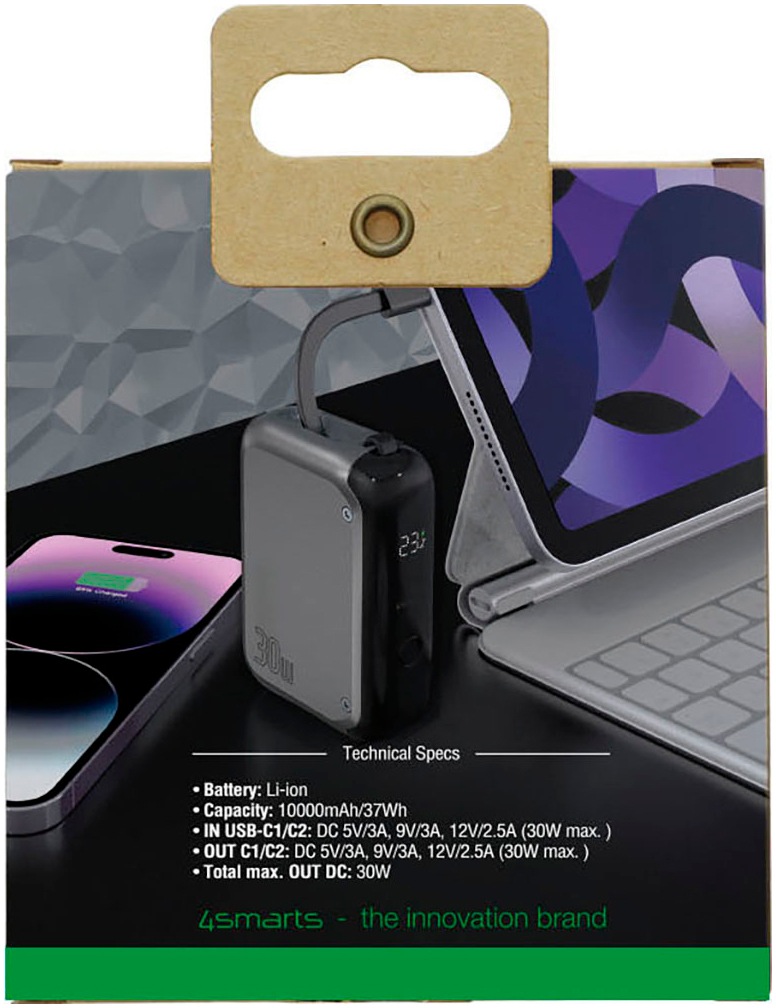 4smarts Powerbank »Power Bank Pocket 10.000mAh mit USB-C Kabel«, 4smarts Powerbank Pocket mit USB-C Kabel 10000mAh, spacegrau