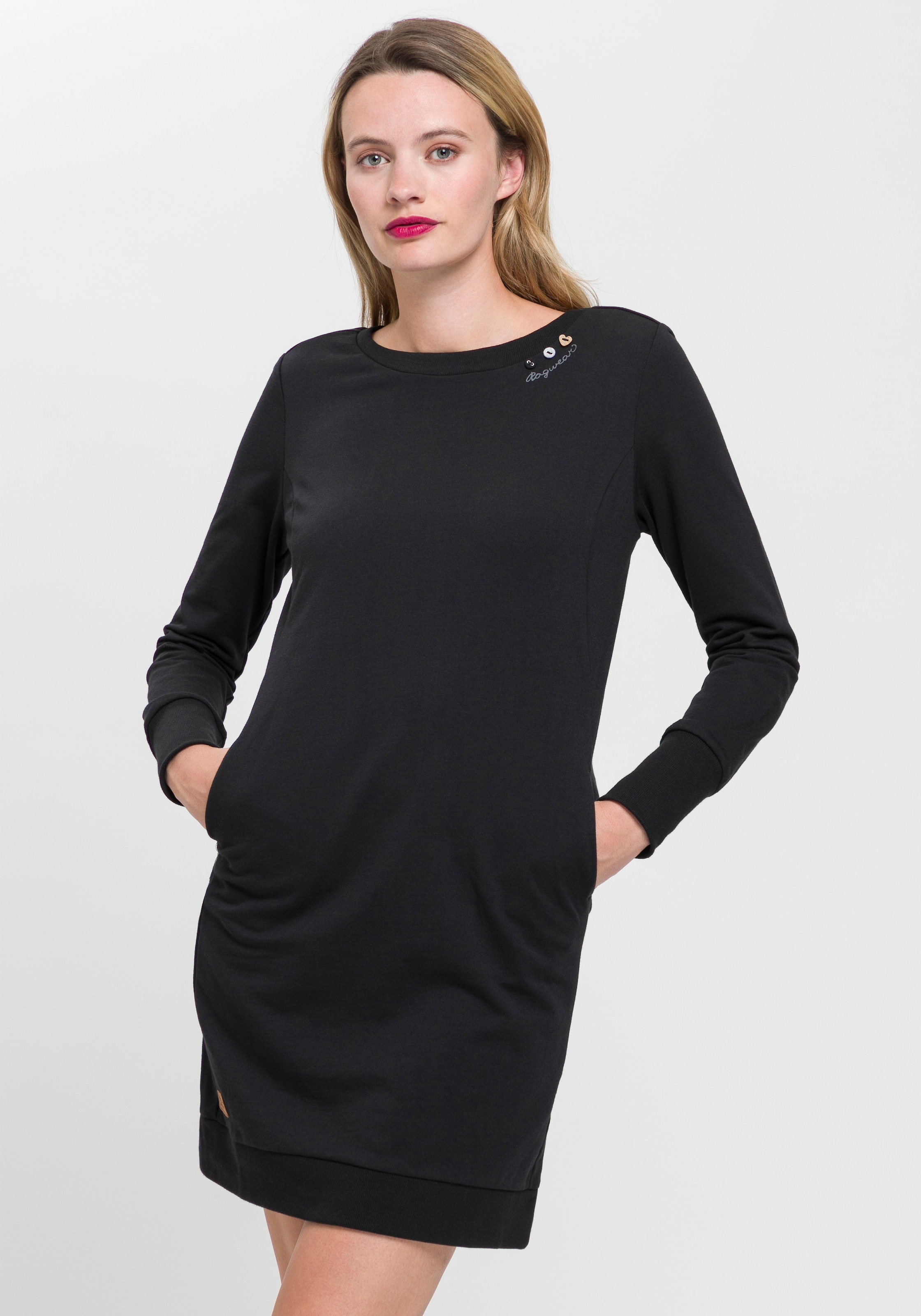 Ragwear Sweatkleid "MENITA O" Eingrifftaschen mit veganer 3 Knopf-Applikati günstig online kaufen