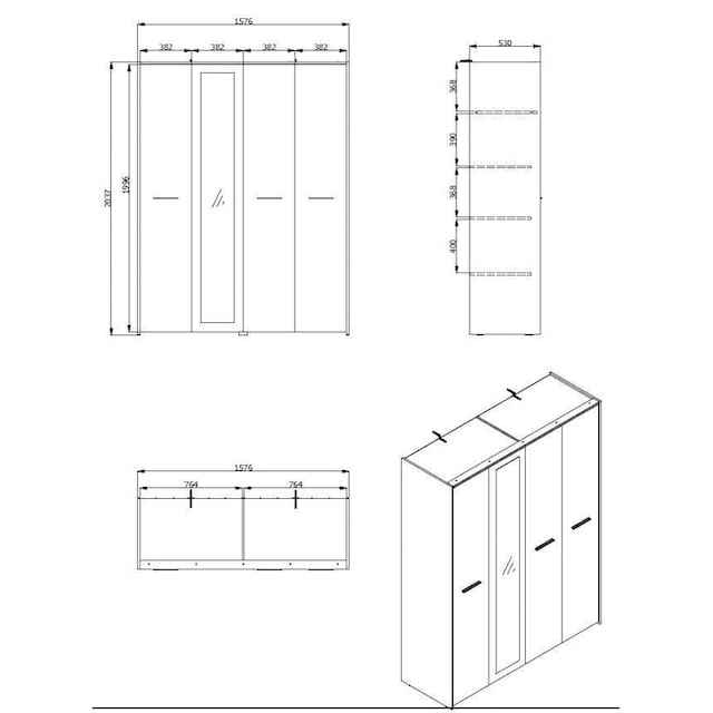 INOSIGN Kleiderschrank »Varadero«, mit 1 Spiegeltür, in den Breiten 119 und  157cm | BAUR