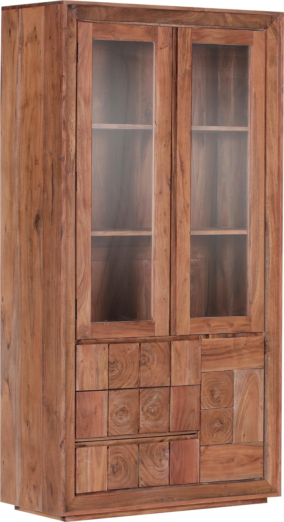 Gutmann Factory Vitrine "Timber", aus massivem Akazienholz mit vier Türen, Höhe 190 cm